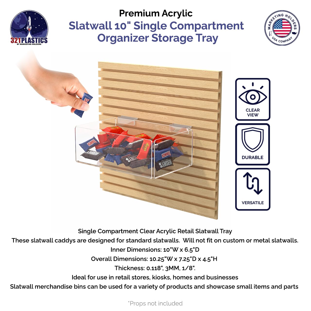 Marketing Holders 2 Pack Slatwall Organizer Tray Clear Acrylic 10