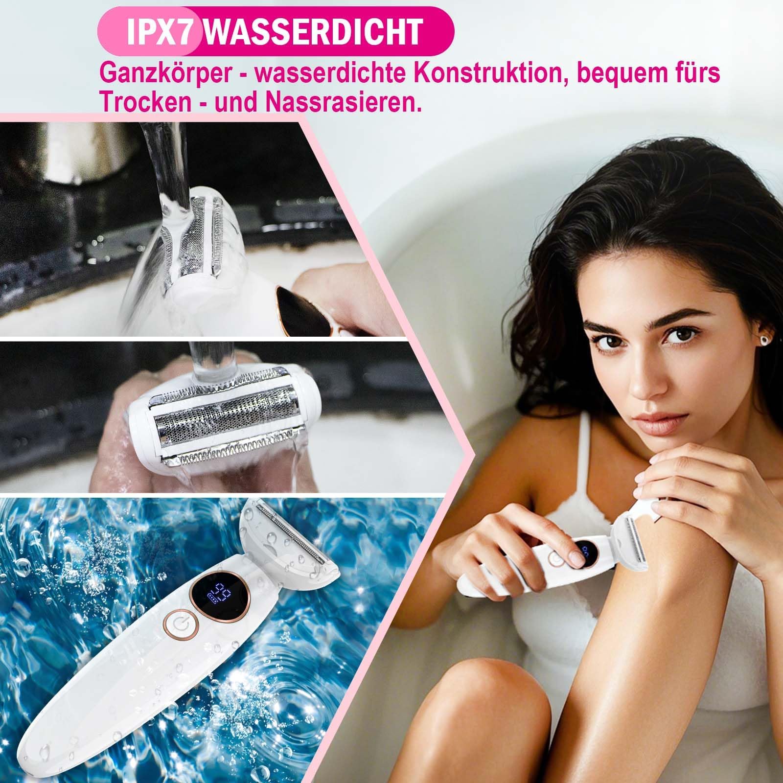 Golarka damska, 5 w 1 elektryczna golarka dla kobiet, wodoodporna maszynka damska IPX7, bezbolesna golarka na mokro i sucho do bikini, pach, nóg, brwi i nosa, ładowanie przez USB