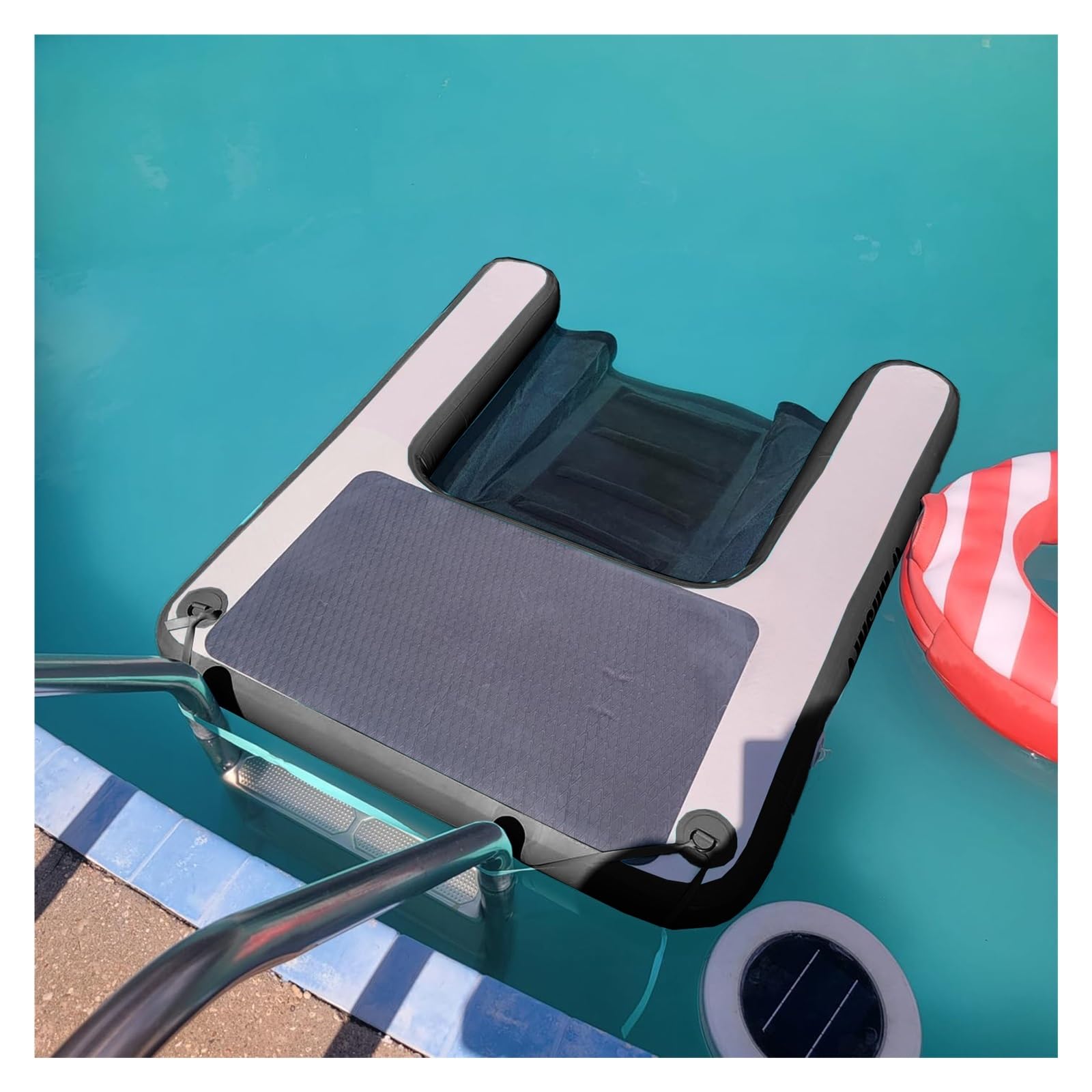 60×40" Dog Pool Ramps Inflatable for Small/Medium/Large Dogs, Dog Floating Docks for Large Pets Up To 230lbs, Easy To Secure Dogs Boat Ladder(Black)