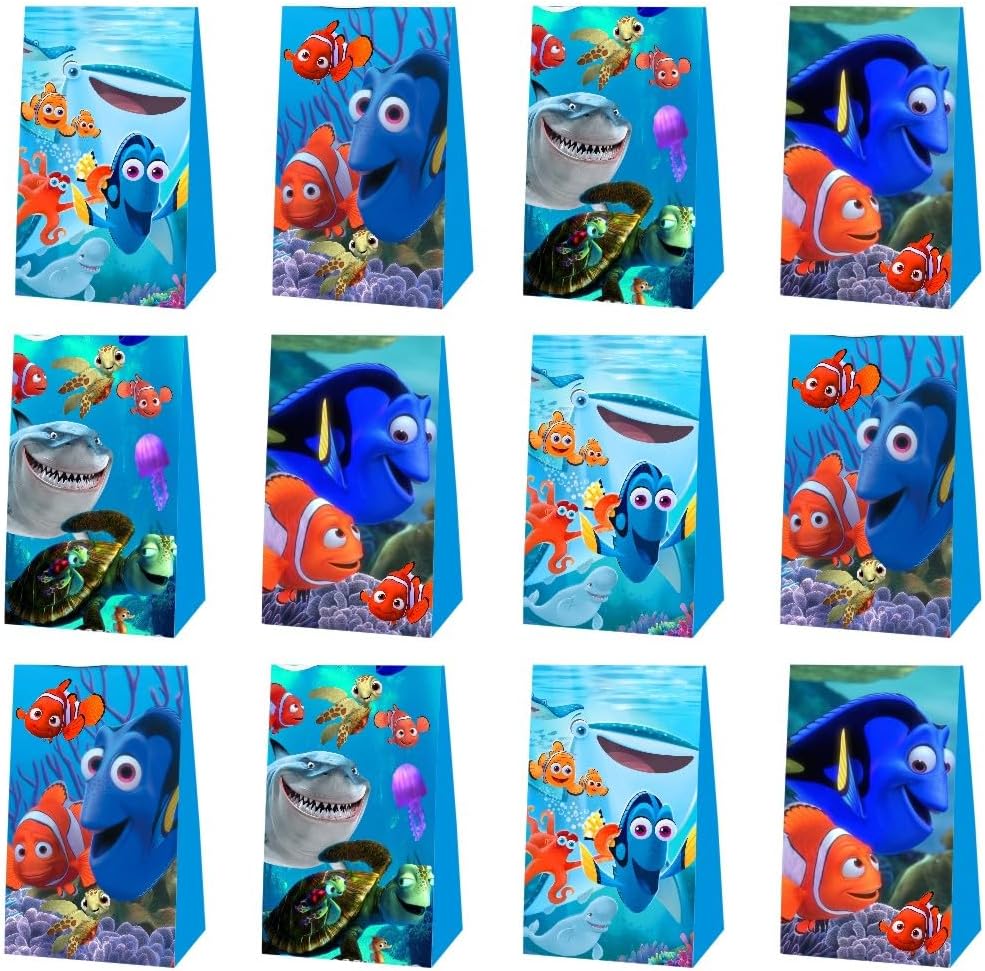 12Pcs Finding Nemo Party Gift Bags Goodie Bags for Kids Birthday Decorations Party Supplies