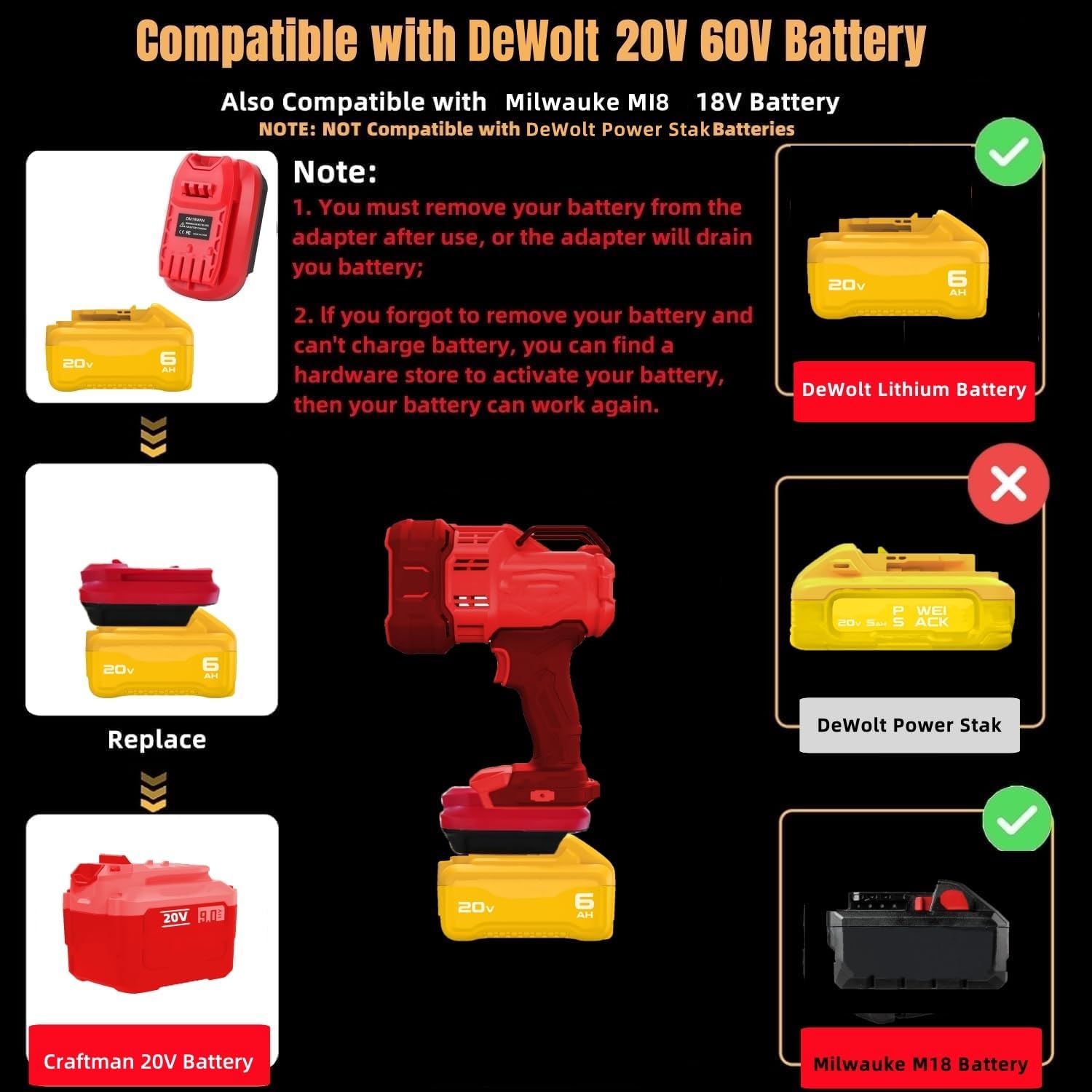 Compatible with DeWalt 20V to for Craftsman Battery Adapter (for DeWalt Battery to for V20 Tool)