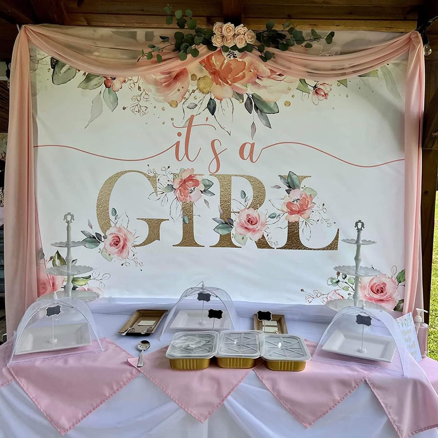 Avezano Blush Pink Floral Baby Shower Backdrop for Girls Baby Shower Photography Background It's a Girl Baby Shower Decorations Sweet Girl's Blush Pink Party Photoshoot Backdrops (7x5ft)