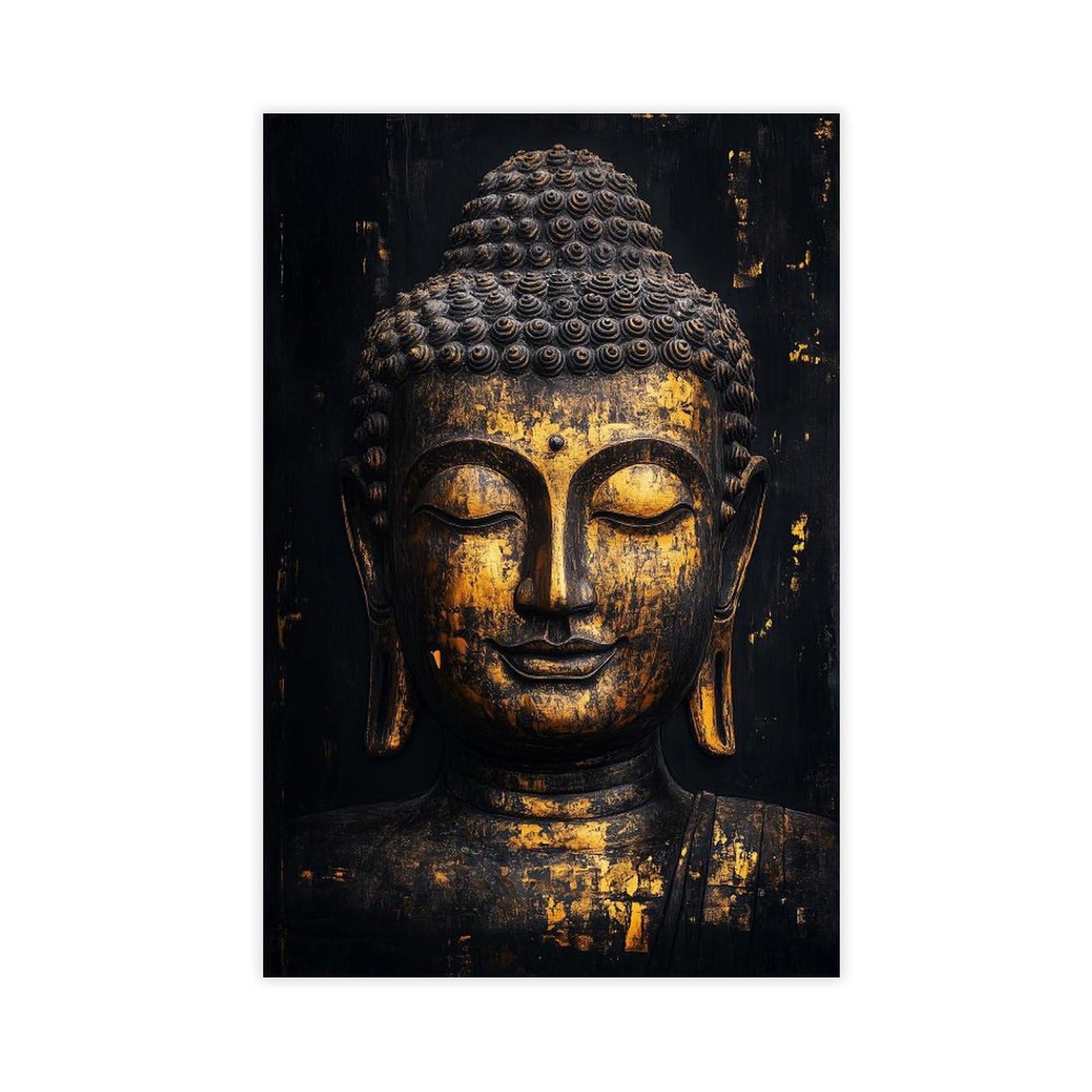Pyberon Black Gold Buddha Statue Zen Canvas Poster for Dorm Room Decor Gift