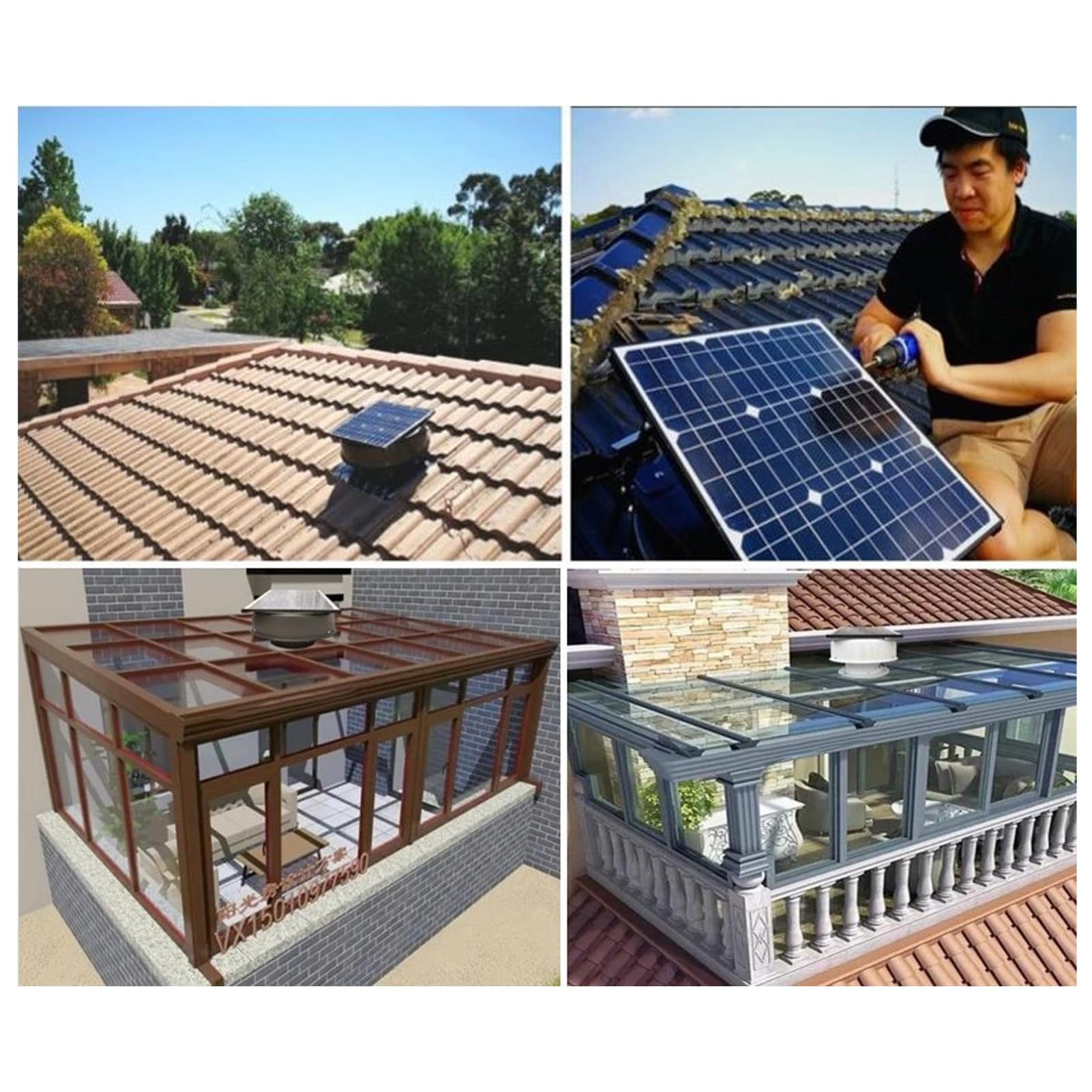 Fockety Solar-Dachbodenventilator, 35 W 40 W DC 15 V Solarbetriebener Dachabluftventilator Wetterfest Wenig Lärm 2500–3000 M³/h Solarbetriebener Ventilator Solar-Dachventilator für