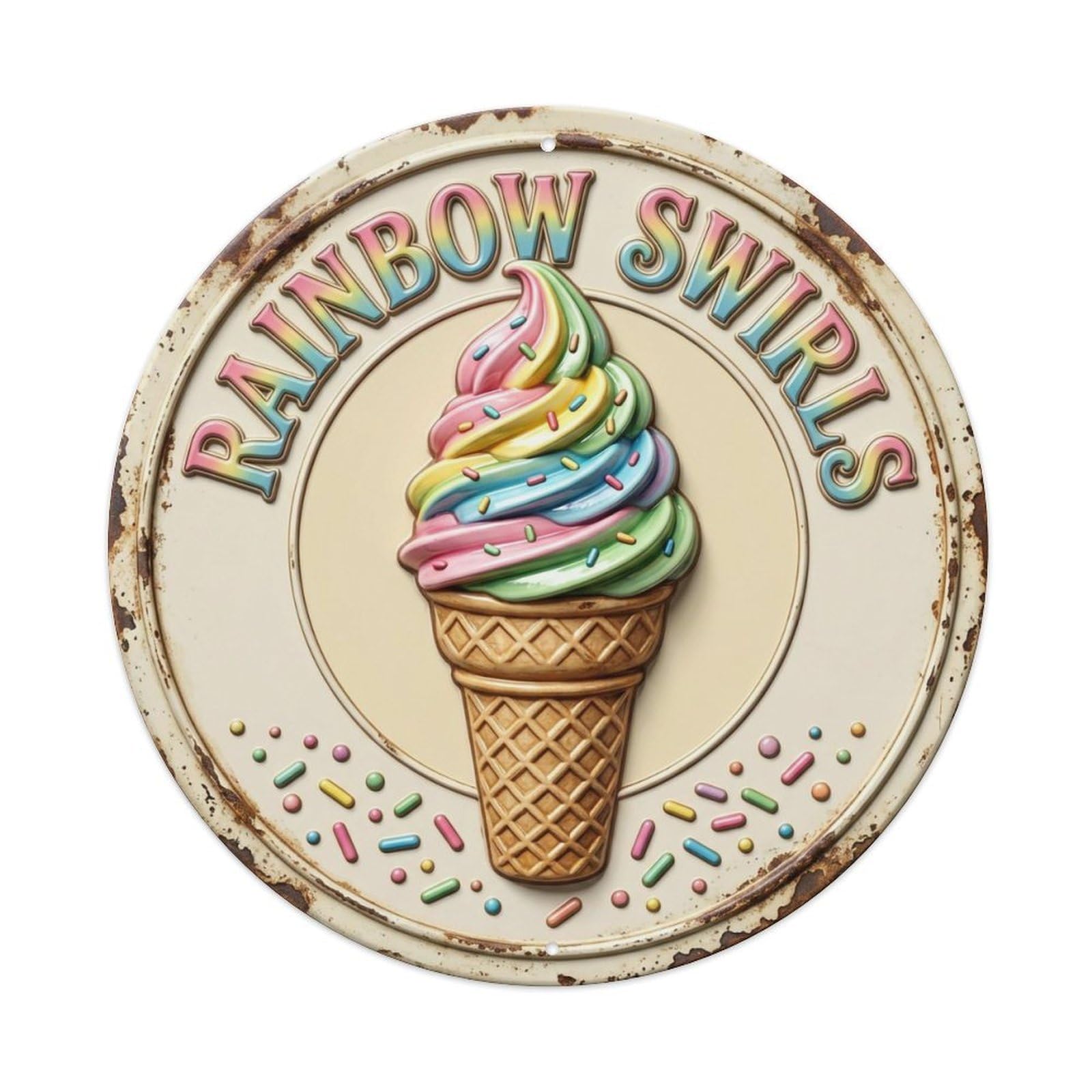 Rainbow Swirls Scoop Retro Metal Tin Sign