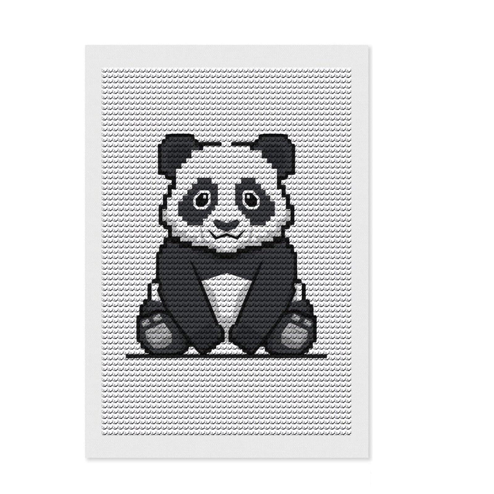 Junmoney Panda 8Bit Round Drill Diamond Painting 8"x12", Printed Canvas, Complete Accessories, Bedroom Decor, for Women, Office Decor