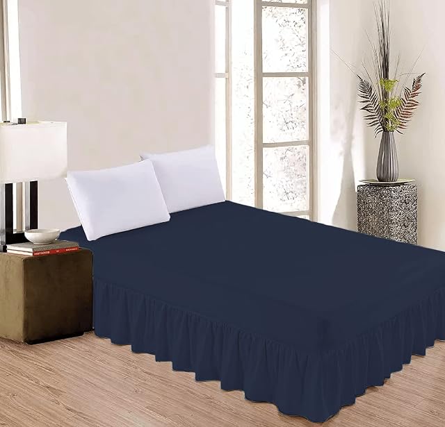 Rohi Luxury Fitted Valance Sheet Single- Easy Care Single Fitted Sheet, Frilled - Fit over Mattress & Down to the Floor (Single, Navy Blue)