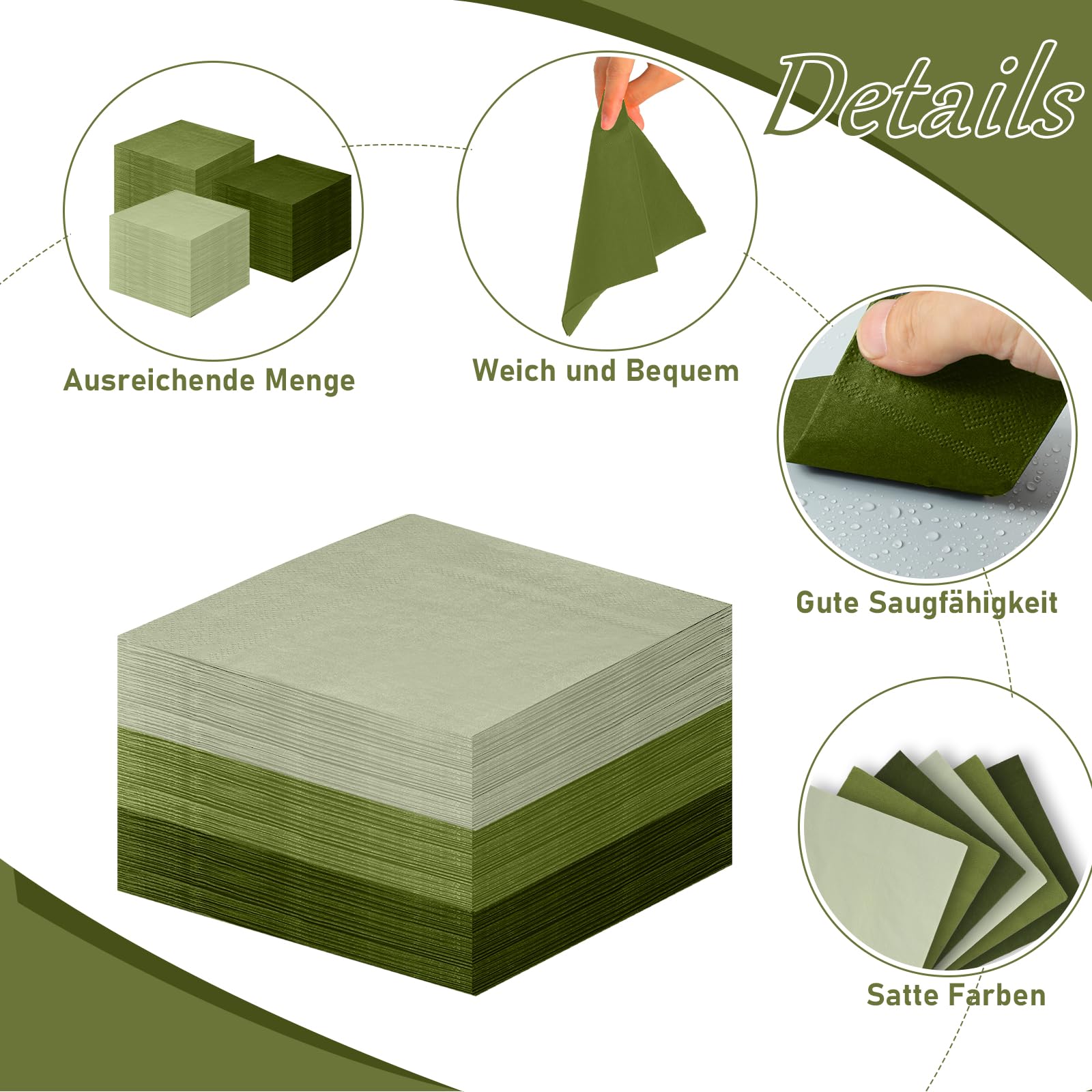 Grosik - Serviettes De Table En Papier, 33 X 33 Cm, Vert, 50 Pcs