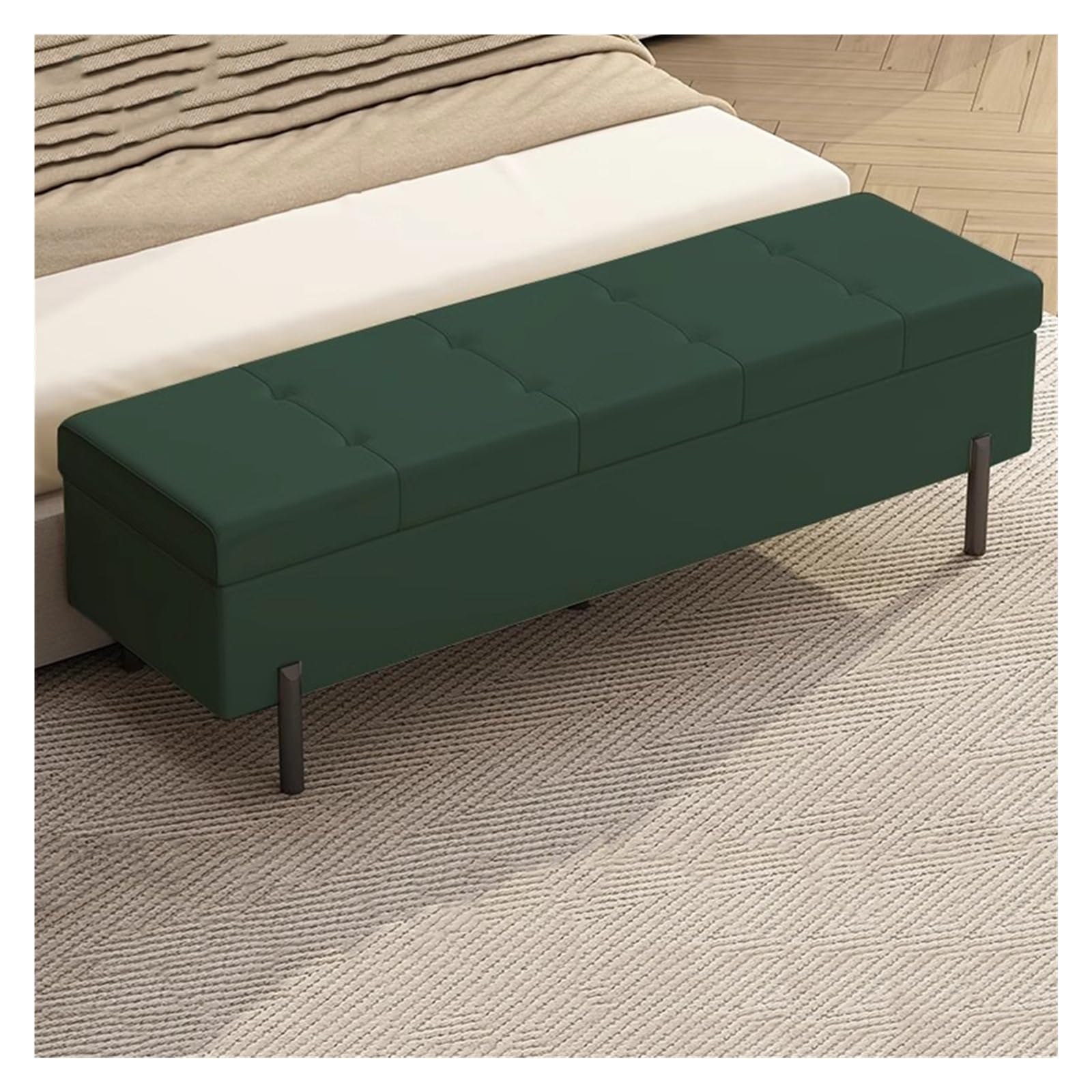 ZHANGshouf Rectangular Leather Storage Ottoman Bench with Upholstered Footstool Green 80CM