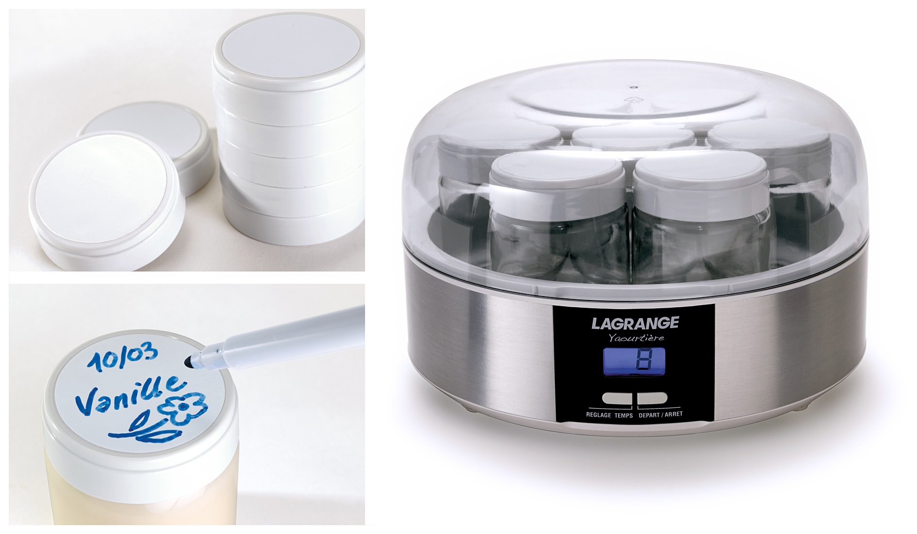 LAGRANGE 439101 Yaourtière, 7 Pots & 430301 Lot de 9 Pots Yaourt, 0.185 liters