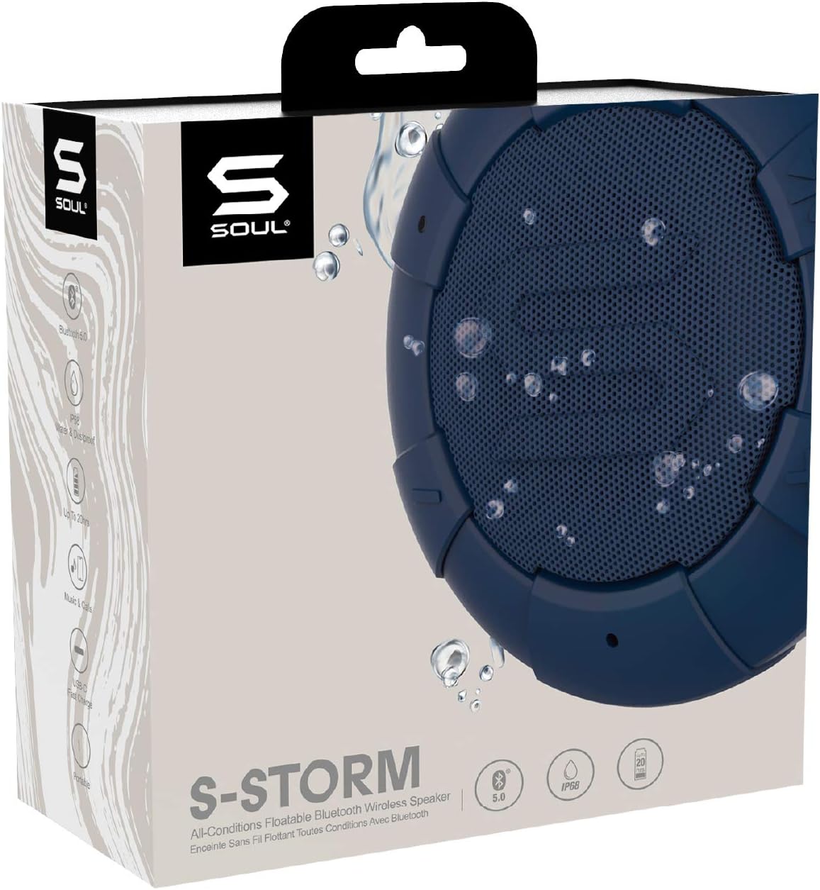 SOUL S-Storm Weatherproof Bluetooth Speaker - Rugged and Durable Outdoor Speaker with HD Sound, 20-Hour Playtime, and IP68 Waterproof Rating for Shower, Beach, Pool, Boating, and Hiking (Blue)