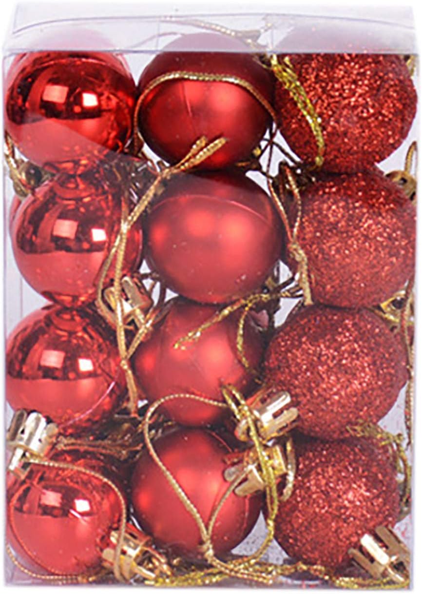 Yansanido 24pcs Small Christmas Ball 3cm/1.18'' Ornaments Shatterproof MINI Desktop Christmas Tree Balls Multicolor Pastel Tree Ornaments Pendant (1.18 inch 24pcs Red)