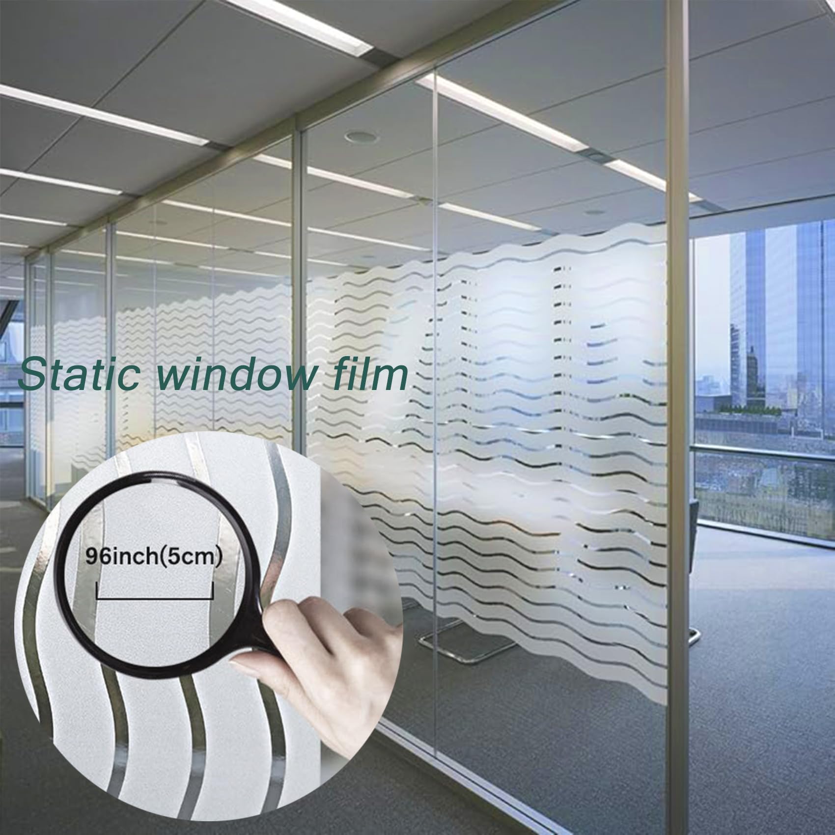 Vinilo para Ventana 90 x 850 cm, Electricida Estática, Decorativa, Anti Sol, Control de Calor y Anti UV, Lámina Electricidad Estatica, para Cristal Bano Cocina, Ola