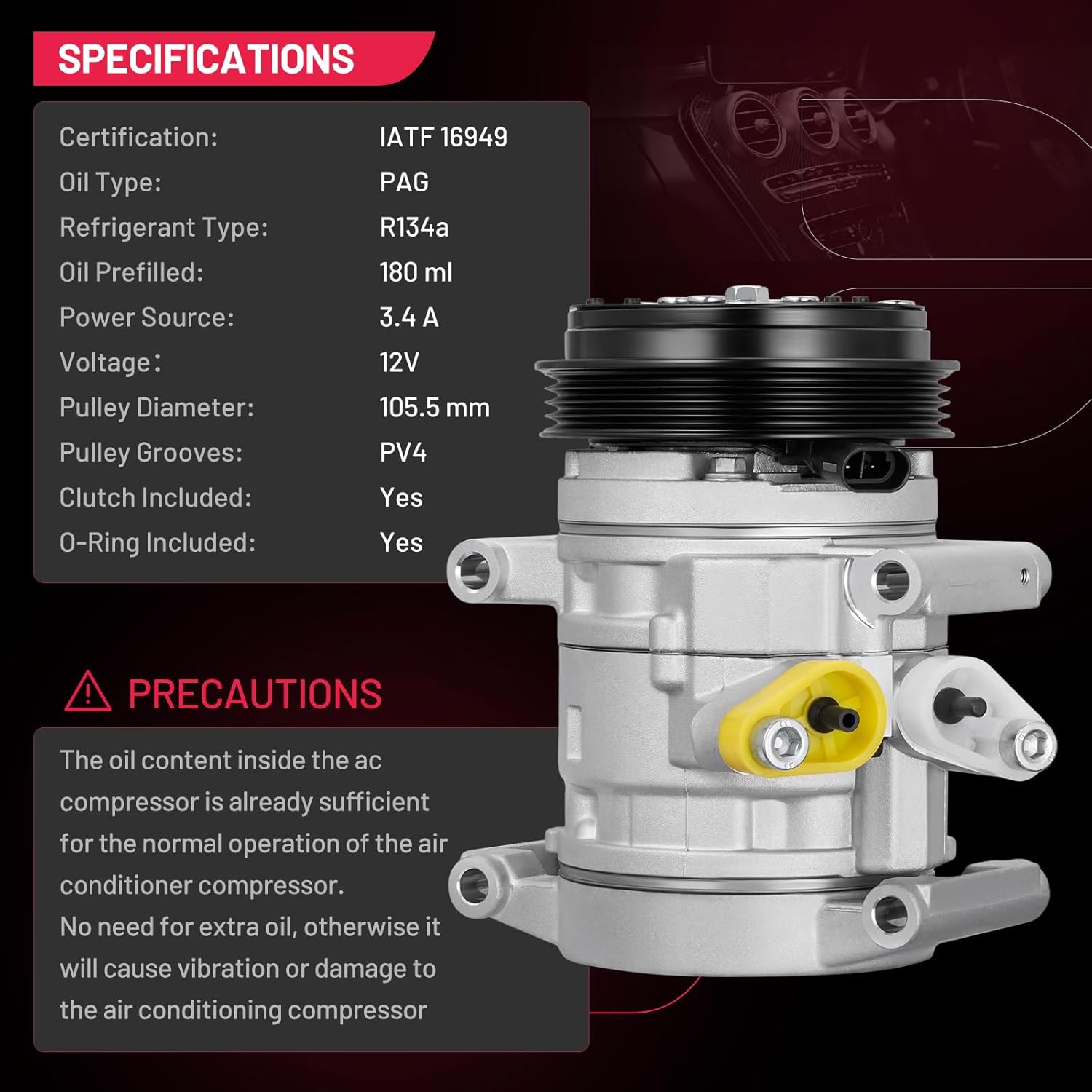 BDFHYK 96073851 Air Conditioning A/C Compressor with Clutch Compatible with Chevrolet Spark L4 1.2L 2011-2012
