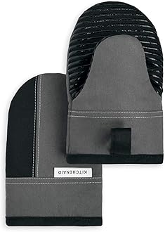 KitchenAidBeacon Two-Tone Non-Slip Mini Oven Mitt Set, Contour Silver/Onyx Black, 5.5"x8", 2 Piece
