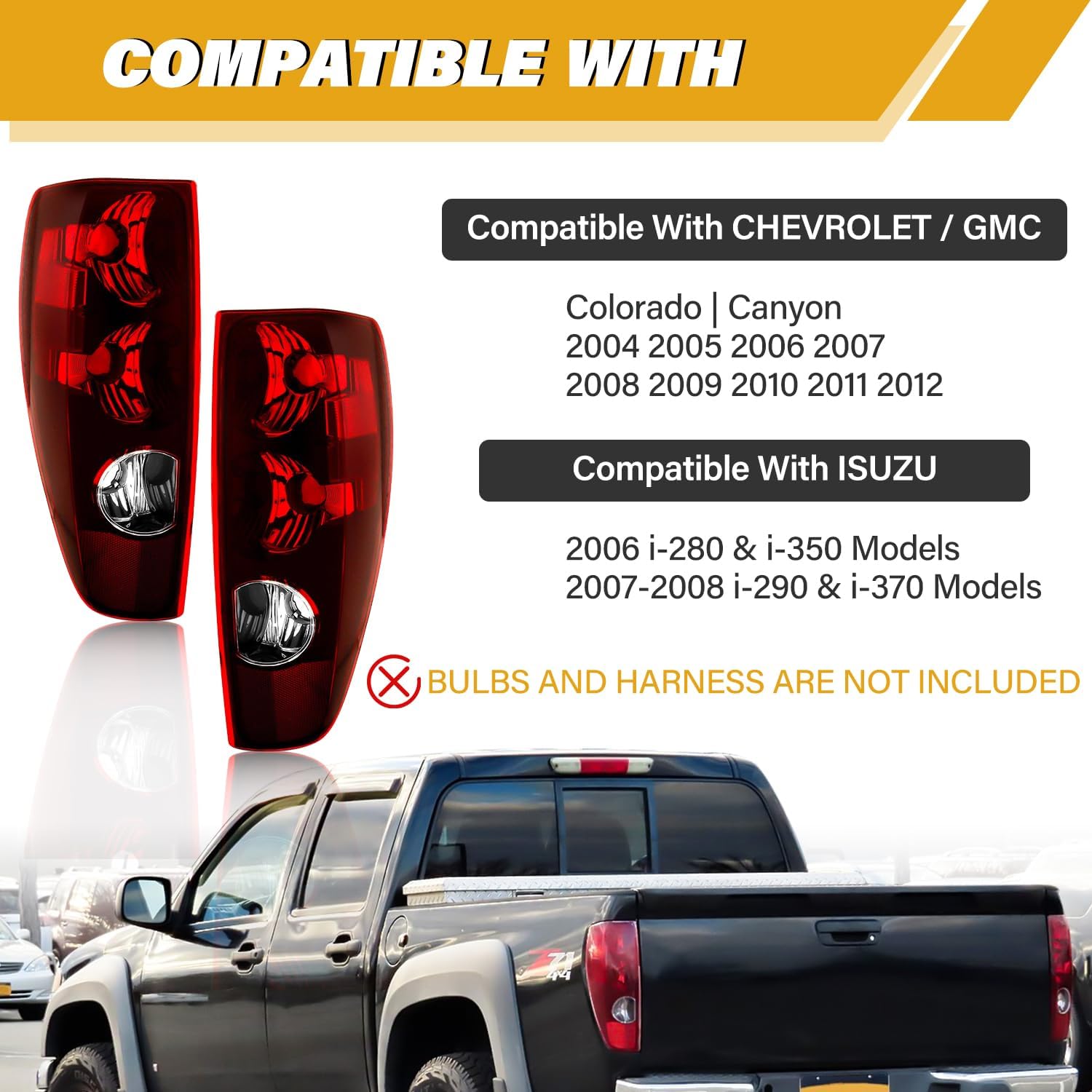Tail Light Assembly in Pair Compatible with Chevrolet Colorado & GMC Canyon 2004-2012, OE-Style Halogen Brake Rear Lamp Replacement, w/Lens & Housing Only, Left and Right Side