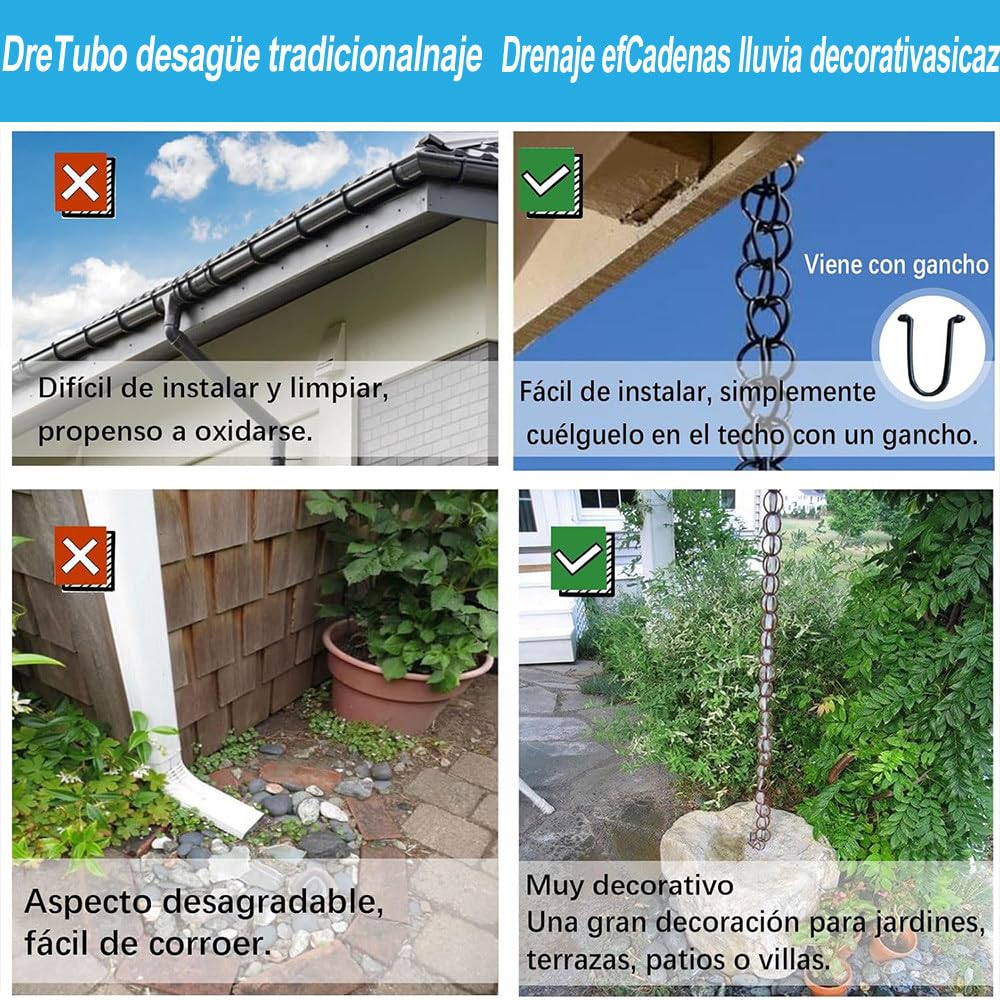 Catena Antipioggia per Grondaie, Catene della Pioggia Decorativo in Lega di Alluminio e Ferro - per Efficente Drenaggio dell'Acqua Piovana per Esterni, Casa, Giardino butterfly-10m(33ft)