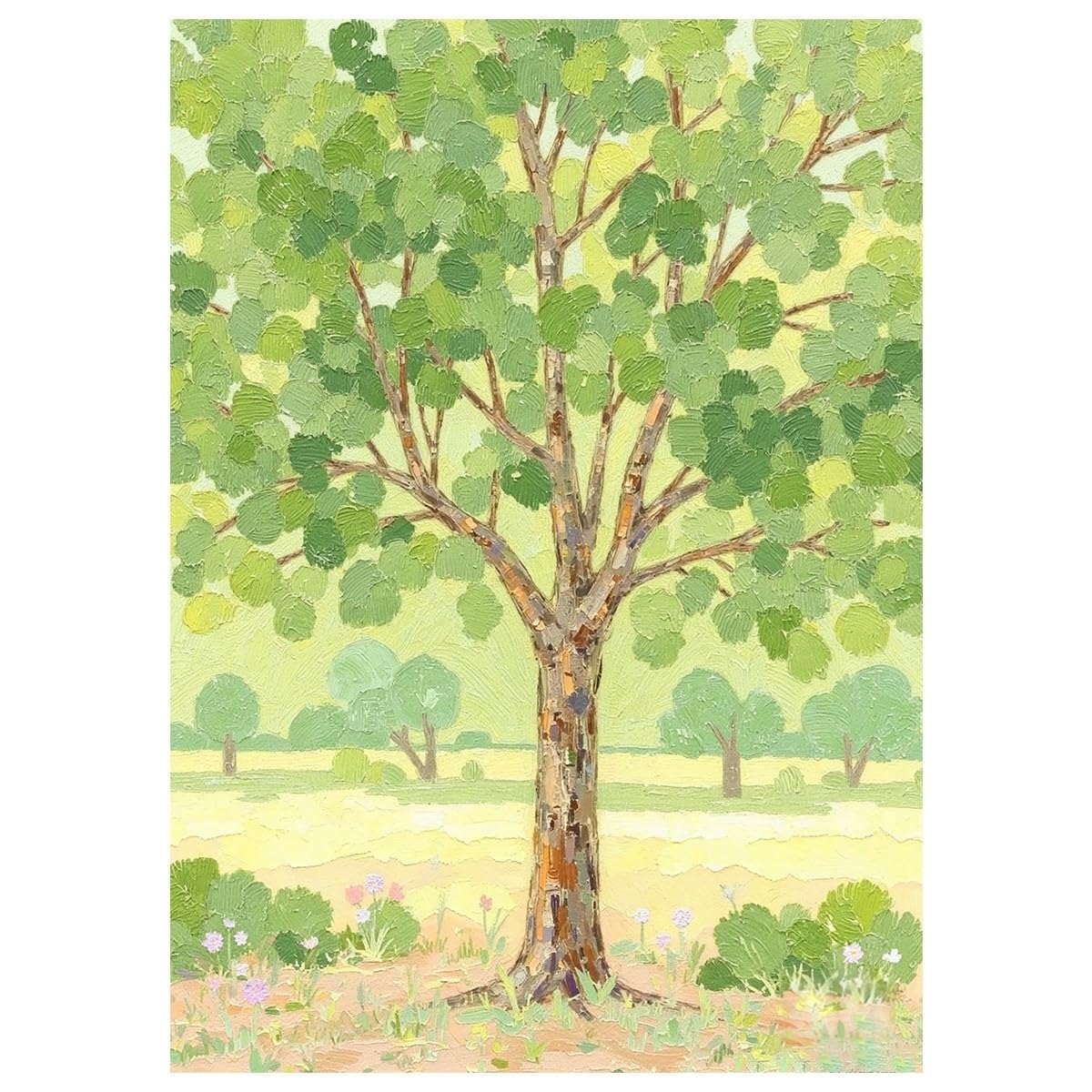 LCDIUDIU Oil Paintings On Canvas Green Textured Hand Painted Tree Of Life Wall Art Abstract Spring Tree Of Life Landscape Wall Decor Unframed Artwork for Living Room Bedroom Office 50X70Cm(20X28Inch