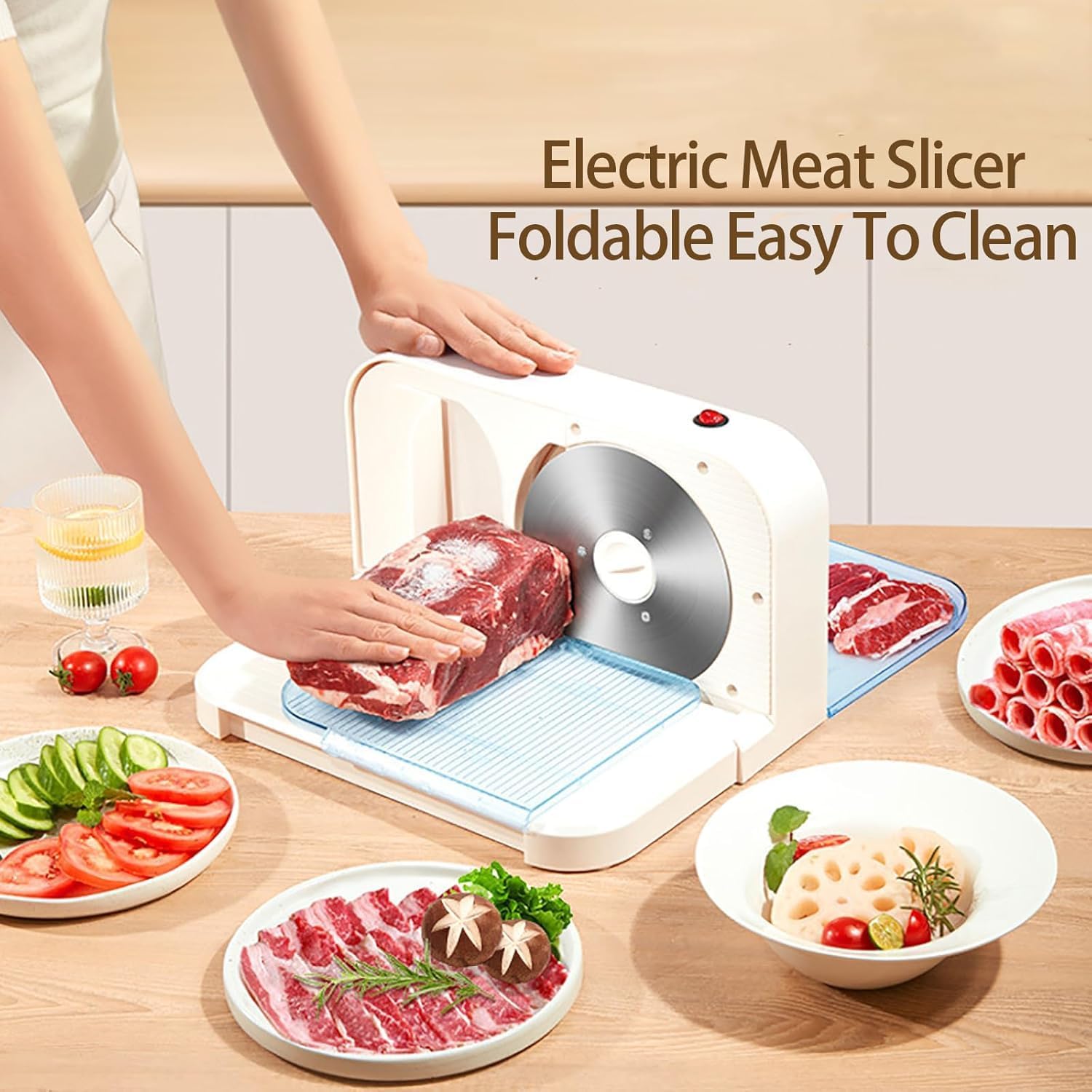 Affettatrice Domestica, Affettatrice Elettrica Pieghevole Multifunzione da 150 W con Diametro Lama 165 mm, Spessore Regolabile 1-15 mm, Affettatrice per Manzo Maiale Salmone per Cucina Casalinga
