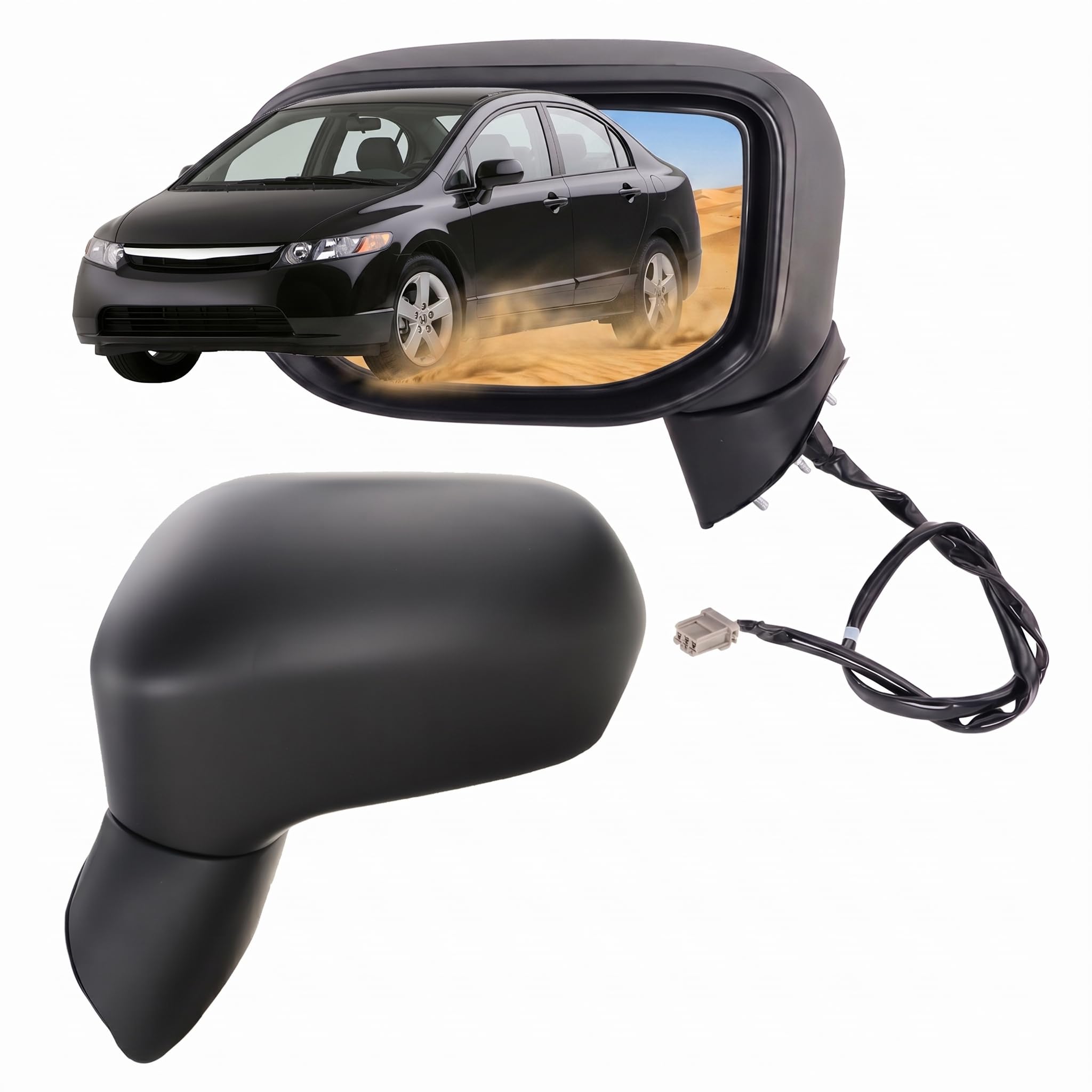 View 1 of Lqito Left Driver Side Mirror For 2006 2007 2008 2009 2010 2011 HONDA CIVIC With Power Mirror Manual Folding Non-Heated Black Not fits civic coupe&Civic del Sol Replace#76250SNEA01(3 Pins)
