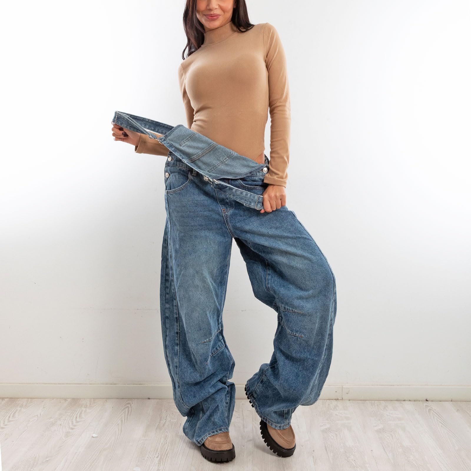 Toocool Salopette Donna Jeans Overall Pantaloni Baggy Banana Denim Loose Fit F32258