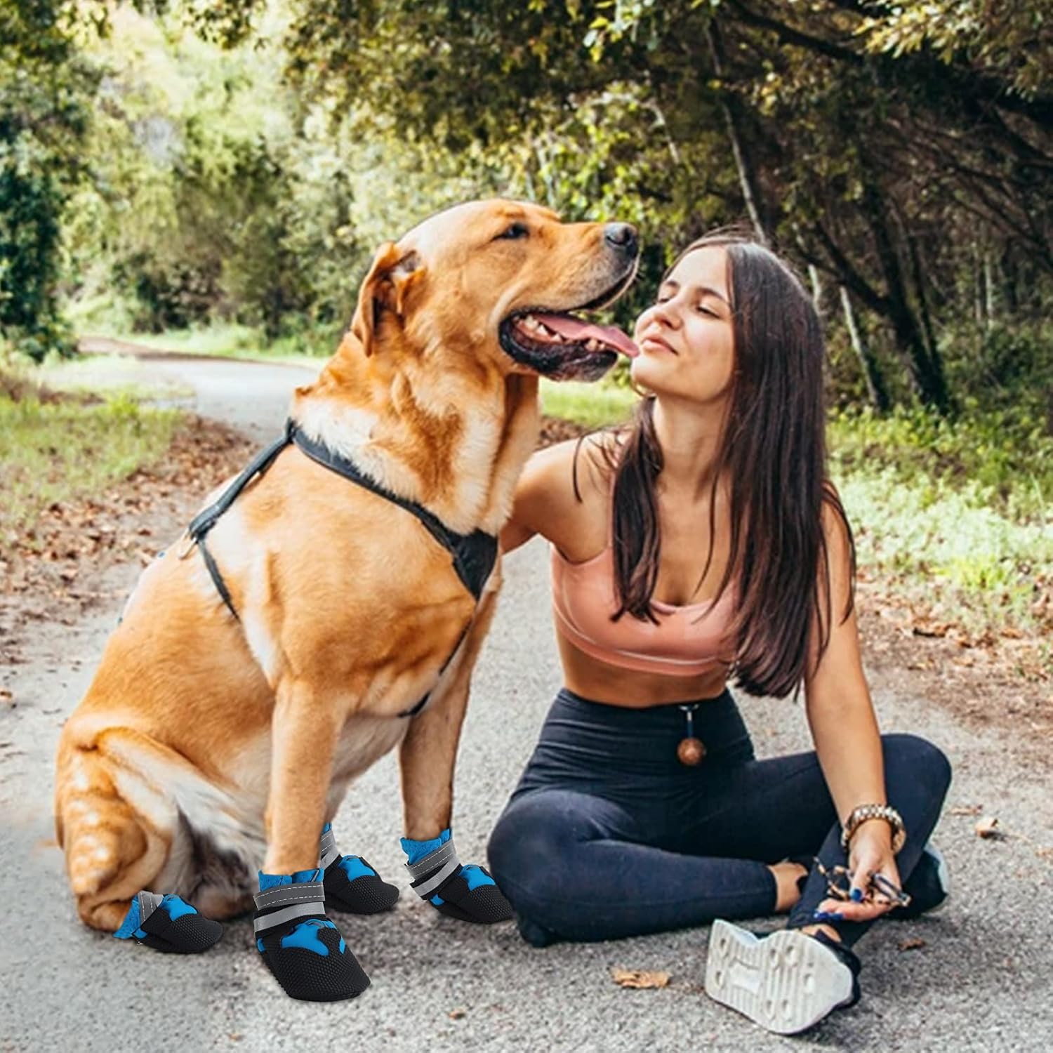 Dog Boots, Set of 4 Waterproof Dog Shoes with Reflective Straps Anti-Slip Sole Outdoor Paw Protectors Dog Shoes for Small Medium Dogs Autumn Winter, Blue (L) 6 71R W6celgL. AC SL1500