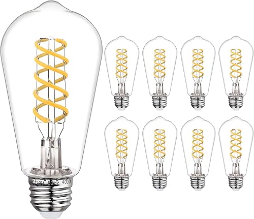 Miniatura 10 de 12 bombillas LED Edison vintage regulables, equivalente a 6 W, 60 vatios, blanco cálido 2700 K, bombilla de filamento LED en espiral flexible 2700K