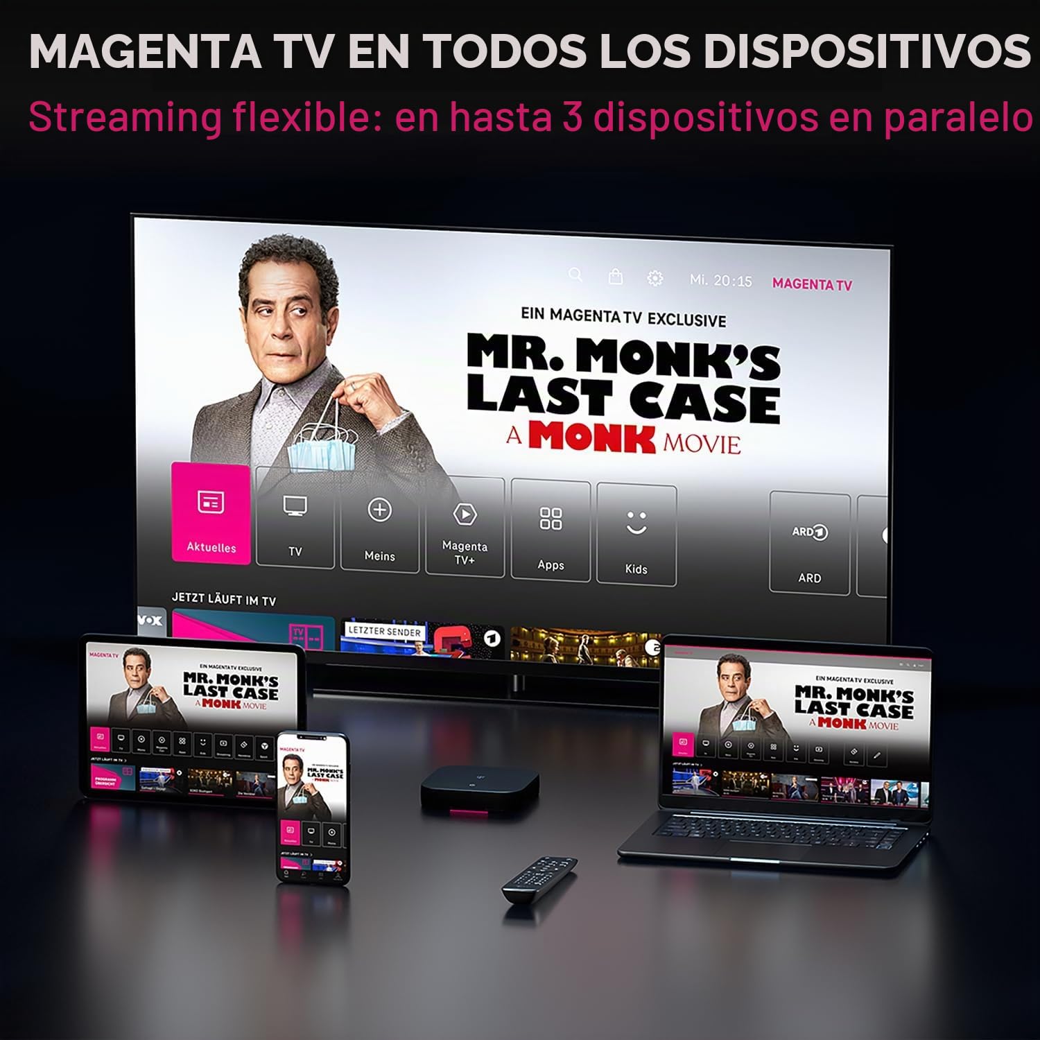 MagentaTV One Box Android TV con Wi-Fi y LAN I MagentaTV con 75+ Estaciones HD, 4K UHD, HDR, en Vivo y retrasado | Servicios de Streaming (Netflix, Disney+, RTL+, DAZN, Sky Ticket, Apple TV+) y App