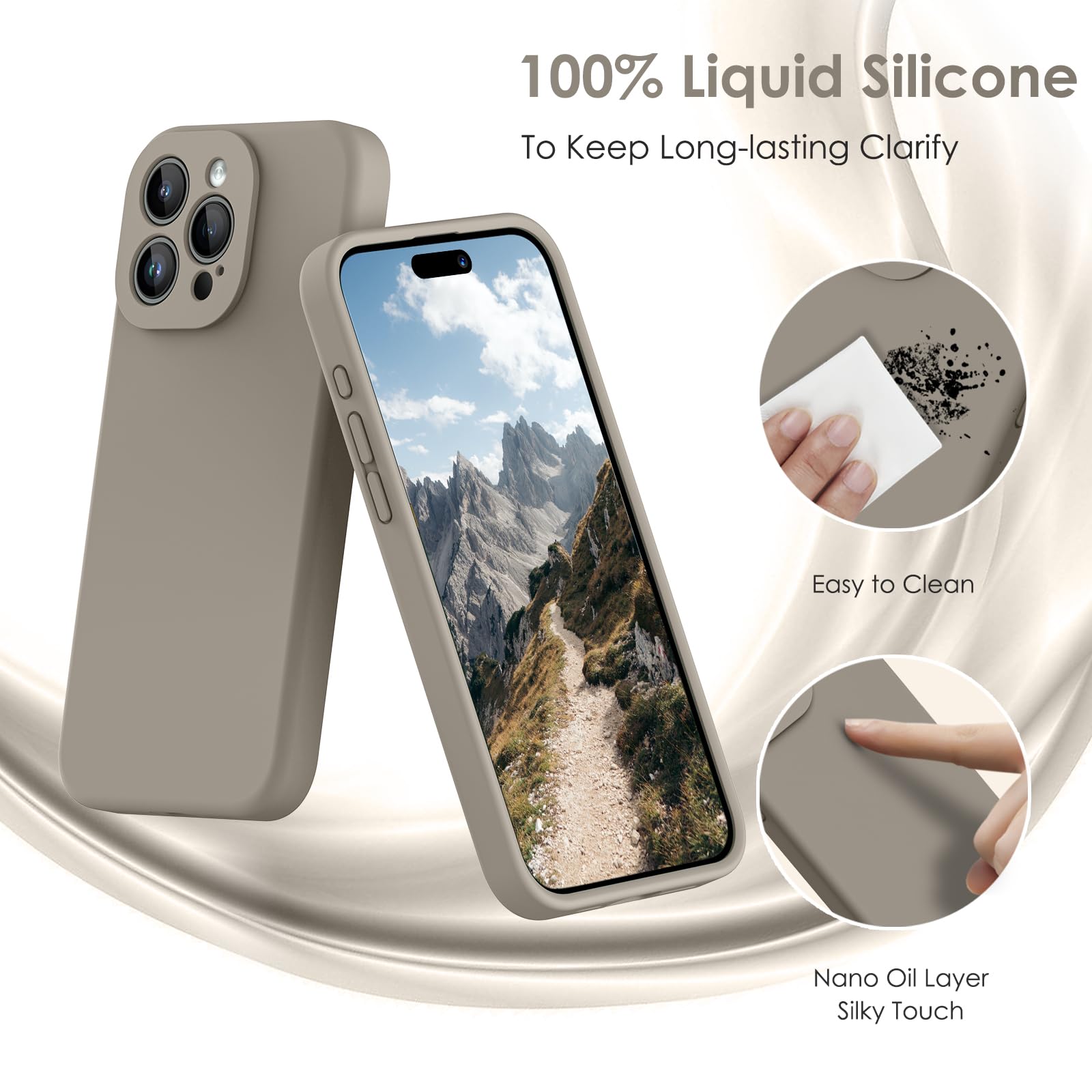 CALOOP Slim-Fit for iPhone 15 Pro Max Case,Skin Soft Liquid Silicone,Sturdy Hard Frame Shockproof Cover with Anti-Scratch Microfiber Lining,Full Protection for Screen and Lens,6.7 inch(Clay) - Image 4