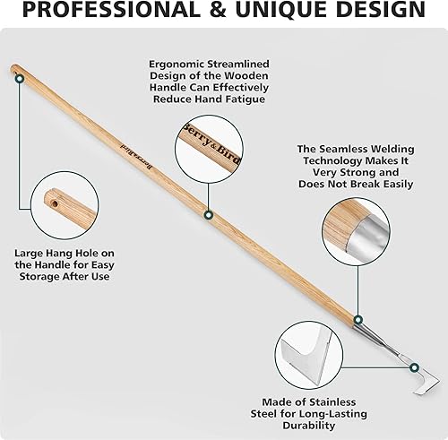 Miniatura 6 de Berry&Bird Herramienta de deshierbe de grietas de mango largo de 63 pulgadas, herramienta de deshierbe de grietas de acero inoxidable, herramienta