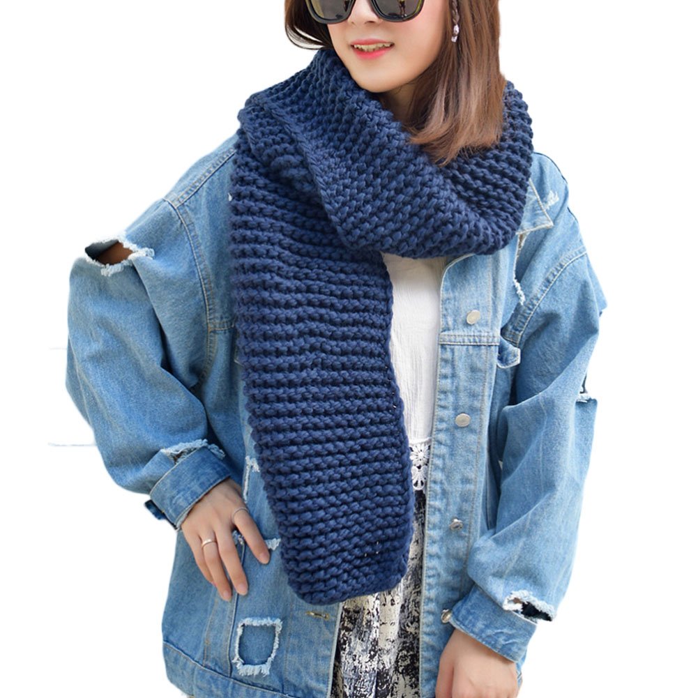 Deley Women's Blue Unisex Couple Chunky Cable Woollen Knit Warm Thick Infinity Circle Scarf Large Reversible Scarves Long Wraps Shawl Gifts