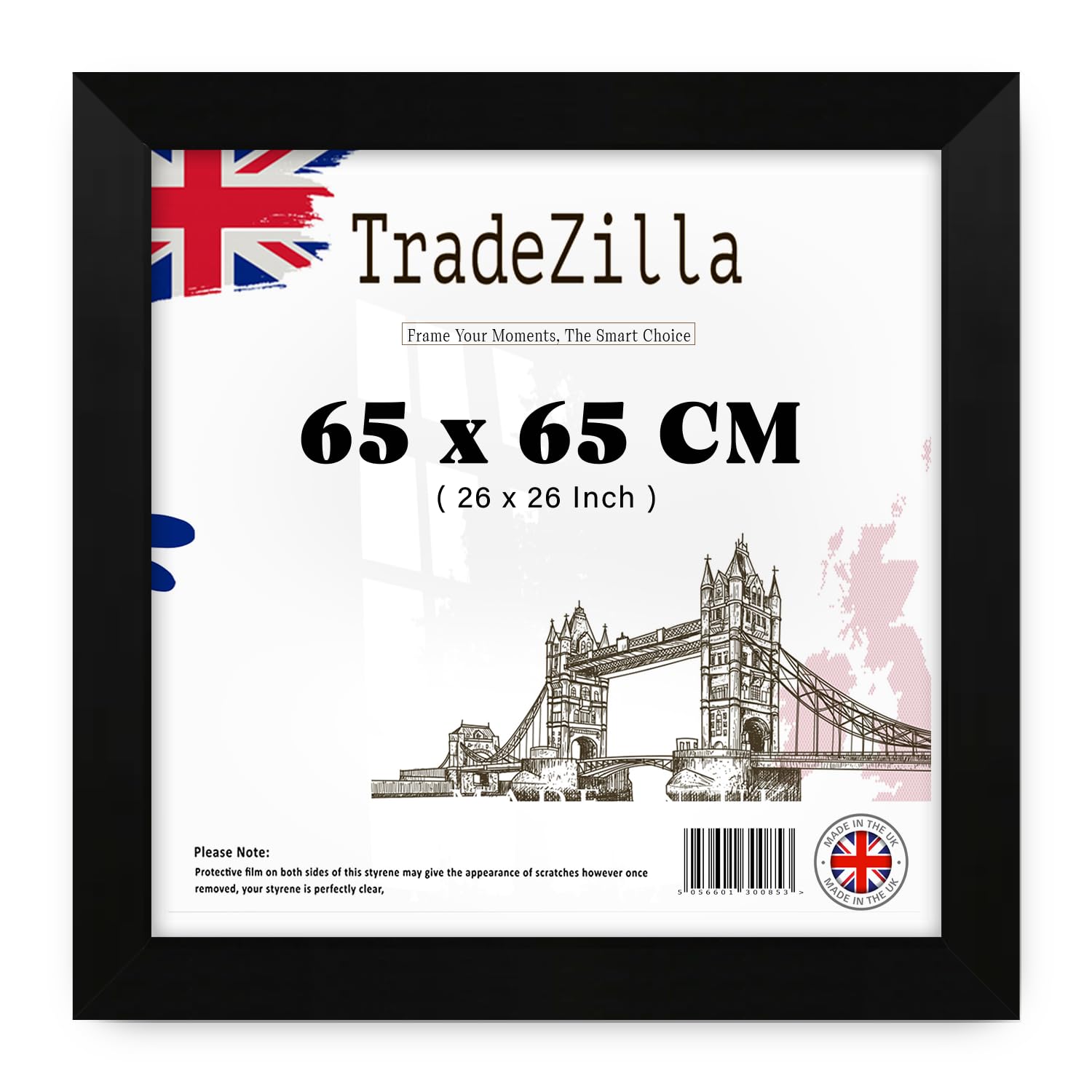 TradeZilla | Perfect for Home, Office, (65 x 65 CM) Picture Frame for Posters, Certificates, Solid Eton Wood, MDF Wall Mounted Frame with Hanging Hooks, Home Décor [ Matt Black ] — image 1