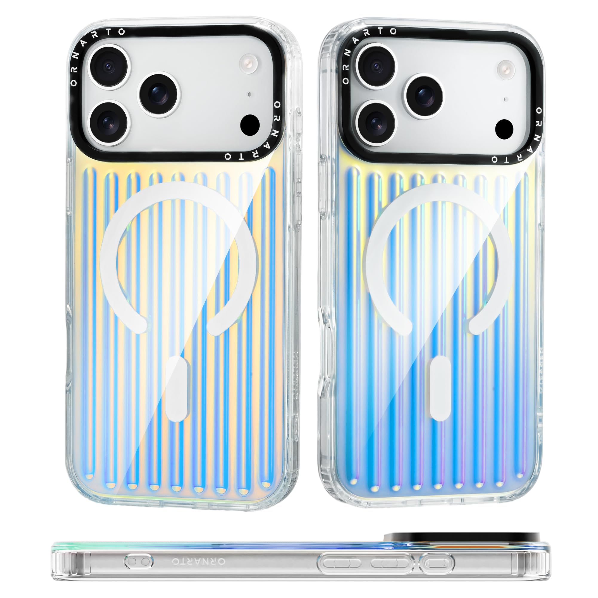 ORNARTO Prism für iPhone 17 Pro Max Hülle irisierend, Farbwechsel/Farbverlauf Effekt, Vertikale Linien Design, kompatibel mit MagSafe, stoßfeste und kratzfeste Handyhülle iPhone 17 ProMax - Prism Mist