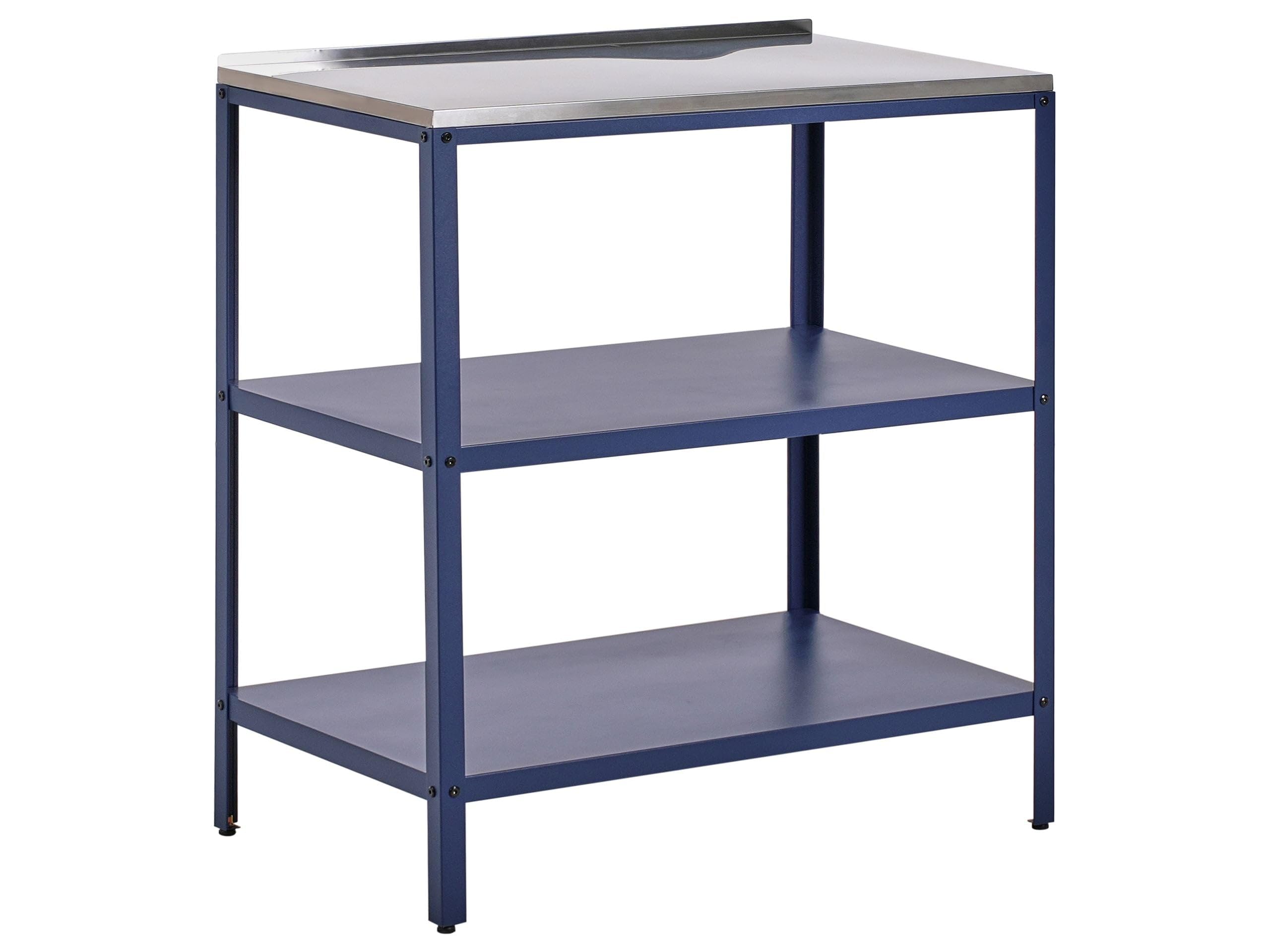 Beliani Isla de Cocina de jardín Exterior con estantes y encimera de Acero Inoxidable 80x50x92 cm Azul Vilama