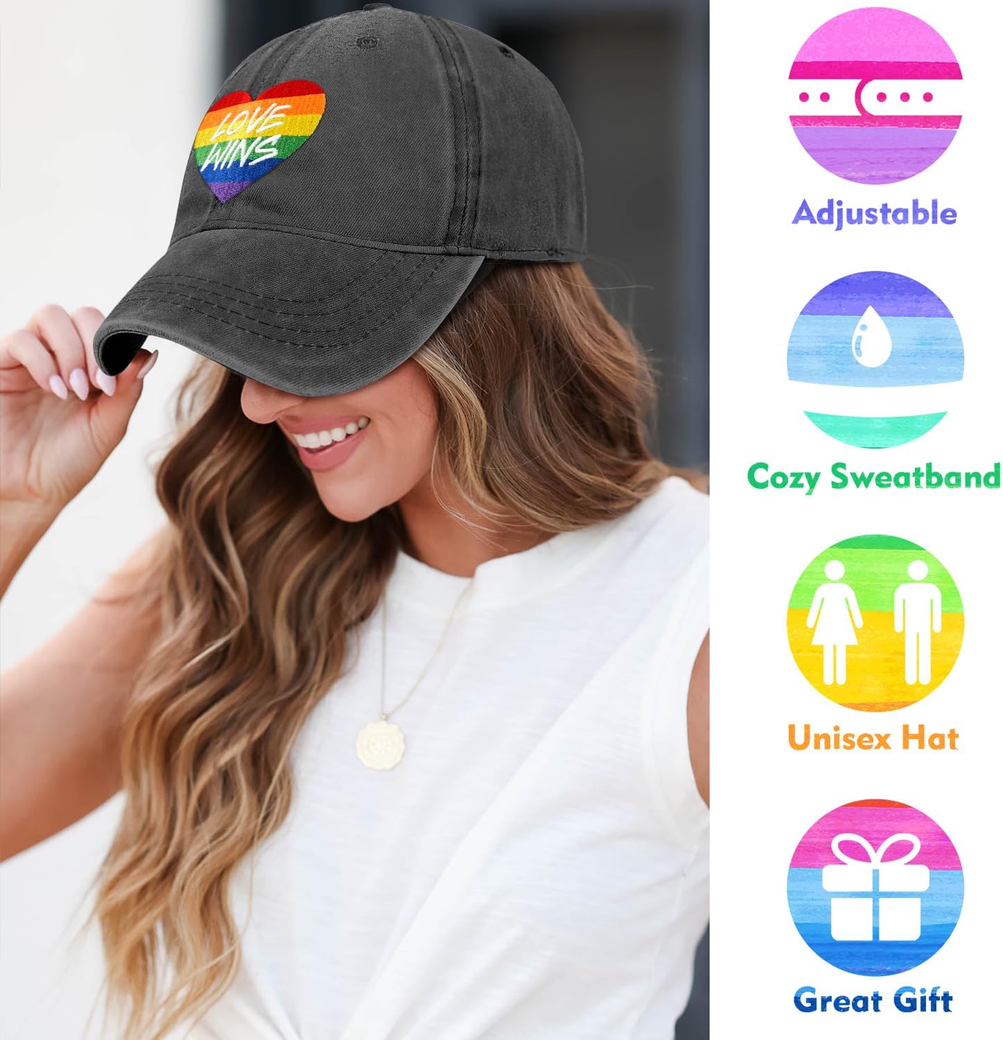 Gay Pride Rainbow Trucker Hat for Men and Women LGBT Embroidered Adjustable Washable LGBTQ Baseball Cap Gifts