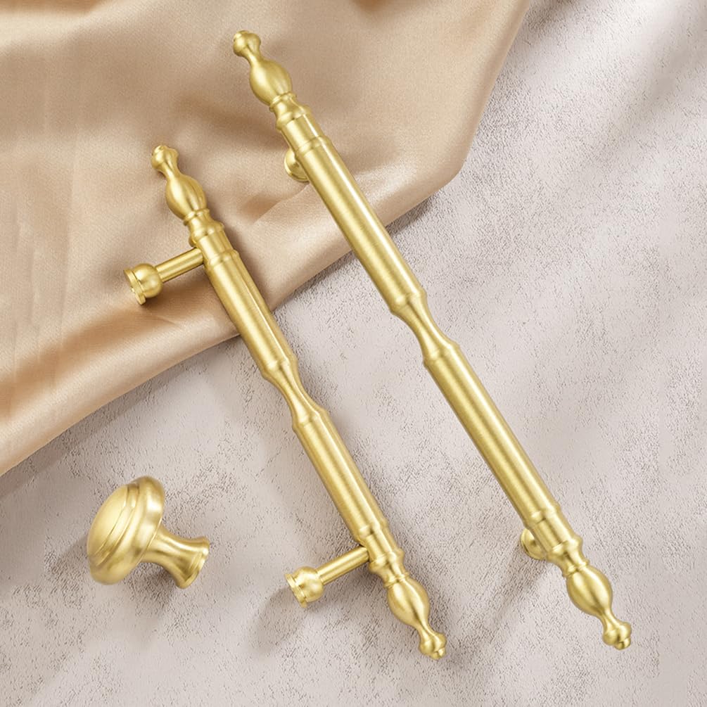 Maniglie per armadi in ottone Oro, Confezione da 2 maniglie for armadietti a forma di T in ottone massiccio con foro centrale dorato 96-224 mm(Hole Centers: 160mm/6.3in)