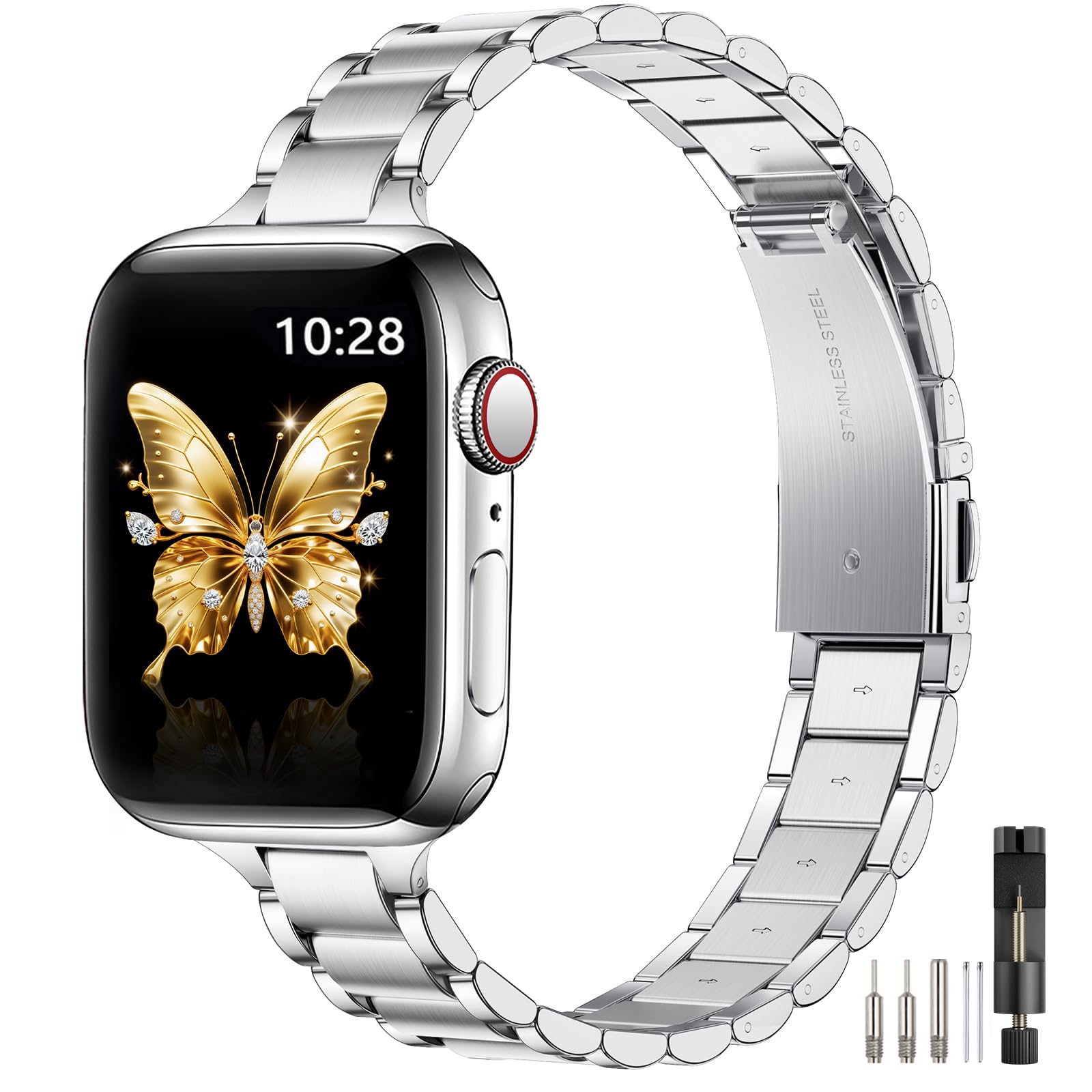WFEAGL Slim Straps Compatible with Apple Watch Straps 40mm 38mm 41mm 42mm (Series 11 10),Slim Stainless Steel Replacement Strap Compatible iWatch SE/Ultra/iWatch Series 11 10 9 8 7 6 5 4 3 2 1,Silver