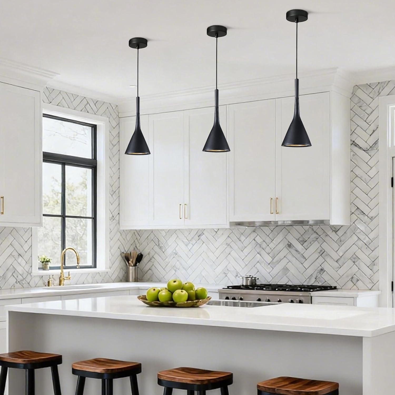 KCO Lighting Industrial Adjustable Pendant Light Black Vintage 3 Light Hanging Modern Farmhouse Mini Ceiling Pendant Light for Kitchen Island Restaurant Bar (Black & 3-Pack)