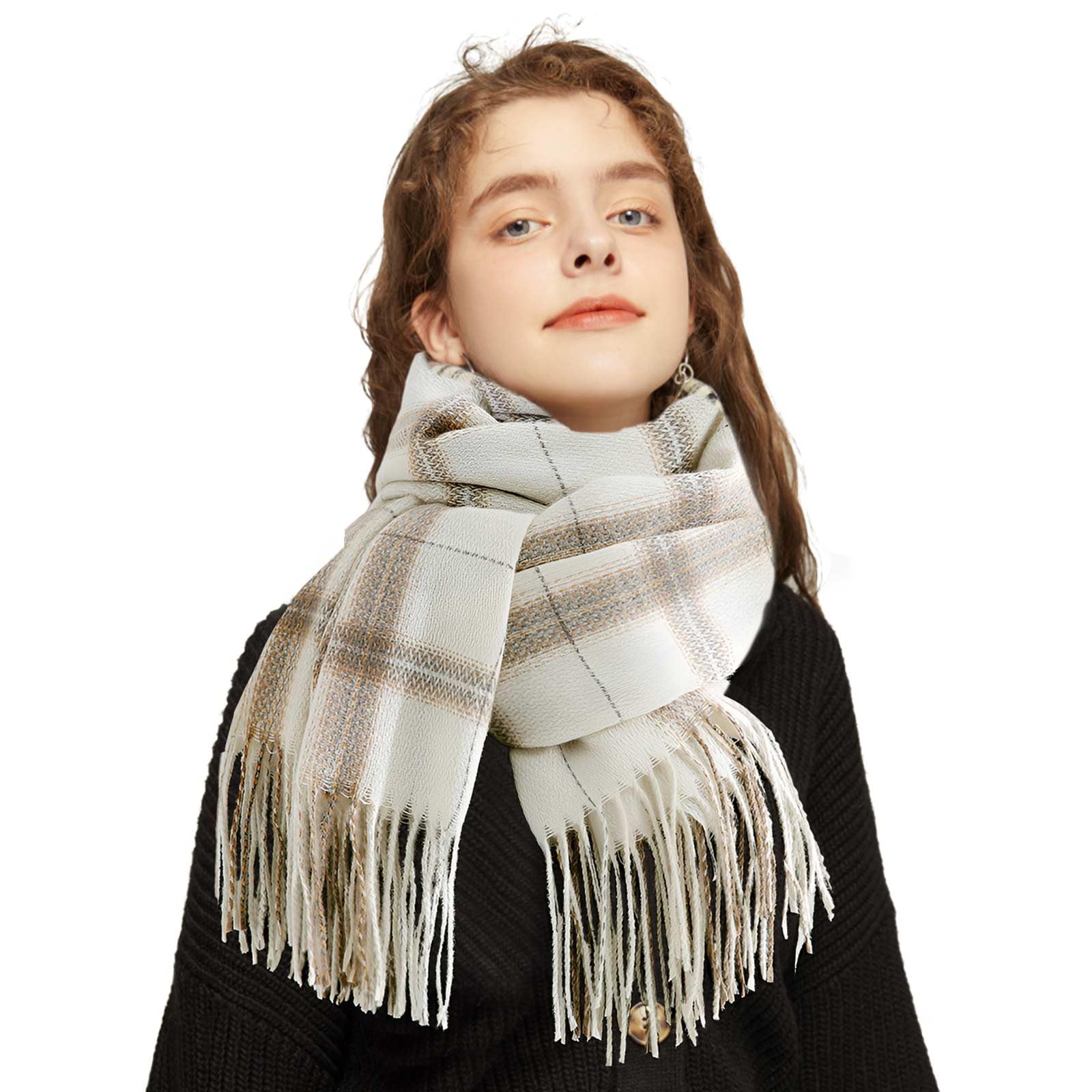 CINGHIA Sjaal voor dames, kasjmier sjaal, warm, zacht, modieus, effen, grote sjaal met franjes, 200 x 70 cm CINGHIA Sjaal voor dames, kasjmier sjaal, warm, zacht, modieus, effen, grote sjaal met franjes, 200 x 70 cm
