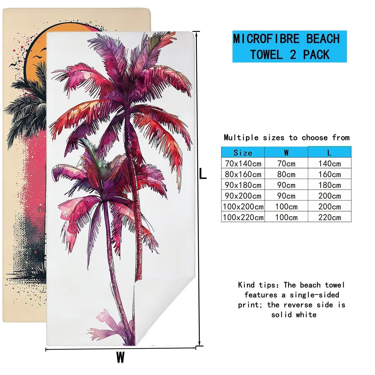 Serviette de Plage Microfibre, Serviette de Bain Grande Taille 80x160cm, Lot de 2 Séchage Rapide Drap de Bain Arbre, Anti Sable Serviettes de Plage Microfibre pour Voyages Sport, Cadeau Femme -3714