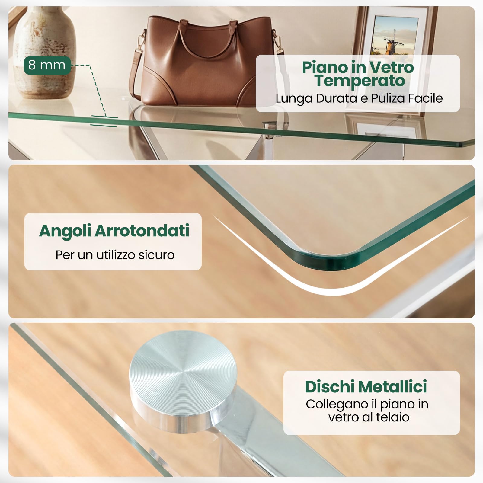 COSTWAY Consolle Ingresso in Vetro Temperato, Tavolo d'Ingresso con Gambe Incrociate in Metallo Placcato e Piedini Regolabili Antiscivolo, Tavolo per Corridoio, Entrata e Salotto (Argento)