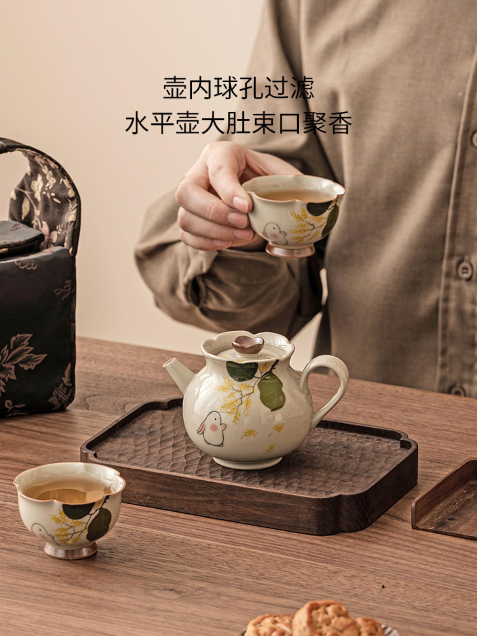Roślinny popiół ręcznie rysowany ceramiczny czajniczek z 2 filiżankami 4 szt. zestaw, 180 ml 170 ml, przenośny podróżny zestaw do herbaty kungfu zestaw do herbaty
