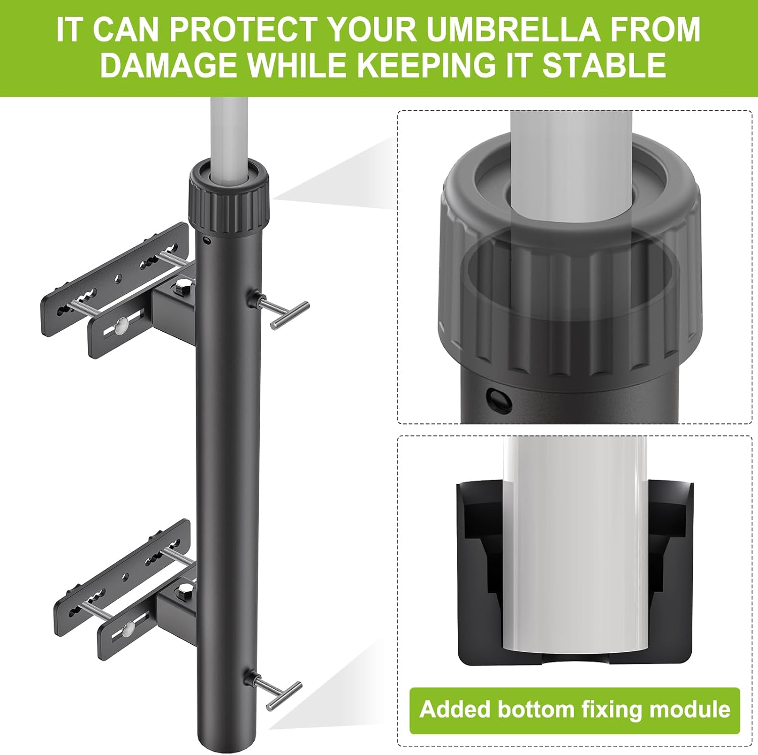 Dolibest Heavy Duty Patio Umbrella Holder, Space Saver Umbrella Holder, Adjustable Umbrella Deck Mount for Railing, Full Welded Construction-Sturdy and Easy to Install for Patio, Deck, Poolsid