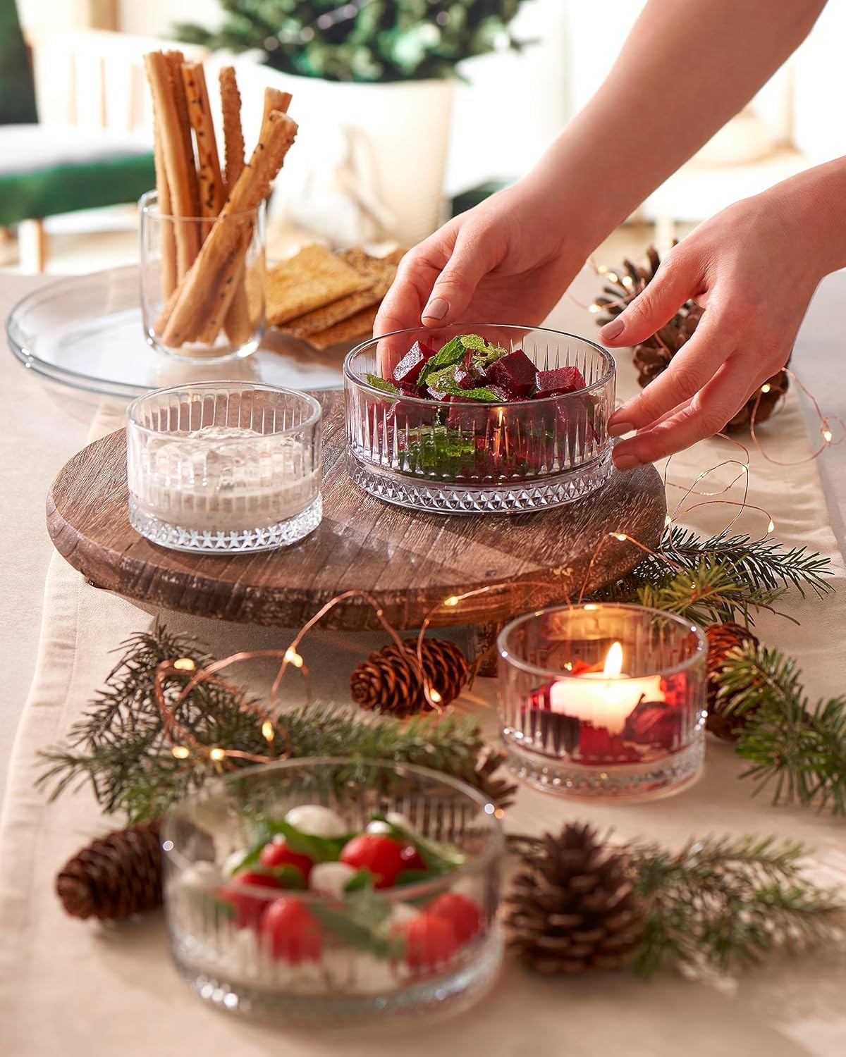 2er Set Glasschalen 13x13x6cm| Gastro Schälchen 550 ml in Retro Kristall-Optik | stylische Servierschüsseln für Desserts, Snacks Obst, Saucen & Deko, Snackschalen aus Kristallglas (550 ml-2er)