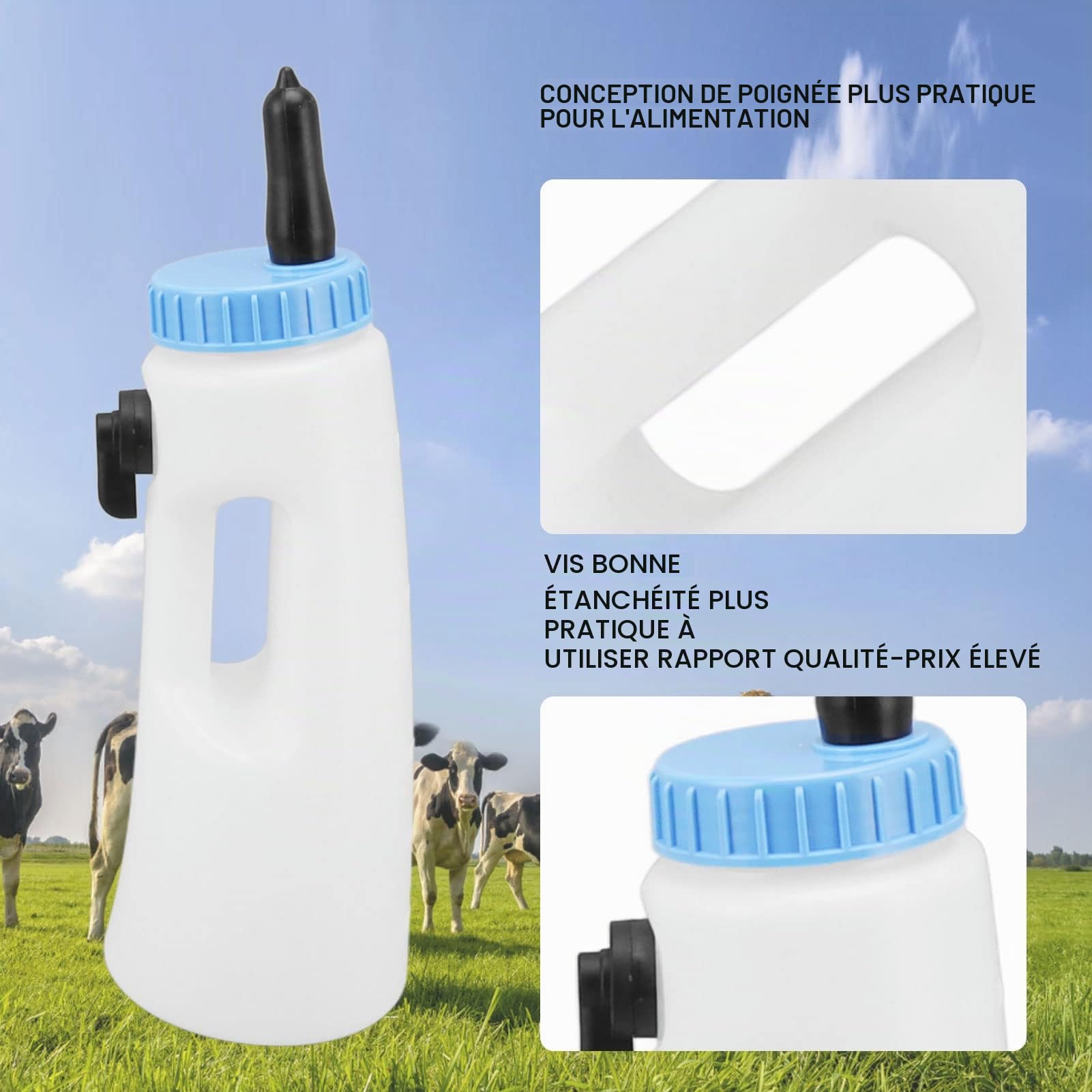 2,5 L Kälberflasche Speedy Feeder, Biberon Vertical pour Veau, Biberon d'allaitement en PE avec Poignée, pour Agneaux, Veaux Et Autres Animaux