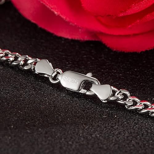 Miniatura 6 de H&Beautimer Pulsera de plata de ley 925 maciza para hombre y mujer, 3-0.157-0.197 in, pulsera de cadena cubana, unisex, joyería de fiesta, pulsera