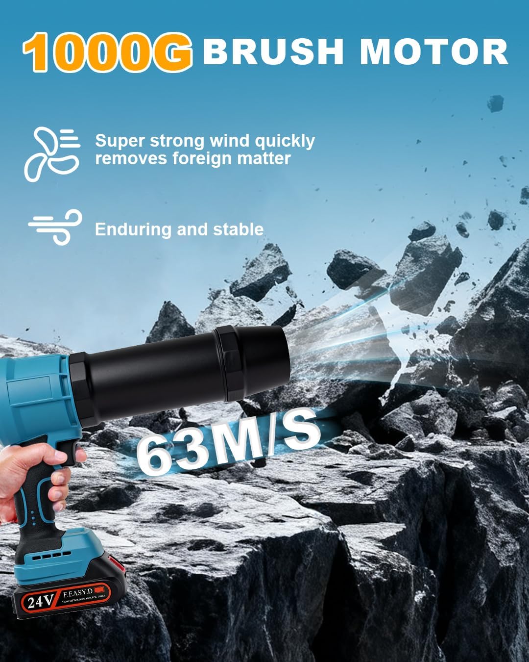 Cordless Leaf Blower, 24V Electric Handheld Leaf Blower with Battery and Charger, Lightweight Powered Blowers for Lawn Care,Yard, Blowing Leaves, Dust, Snow (2, Battery) - Image 5