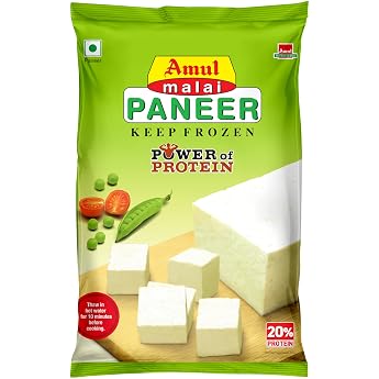 Frozen AMUL Malai Panil, Dice Cut, Amor Cottage Cheese, Frozen Paniel, Frozen Malai, Paneer, Diced Cut Cheese, Indian Paniel, Indian Cottage Cheese Panir 7.1 oz 200 g / Dice Cut