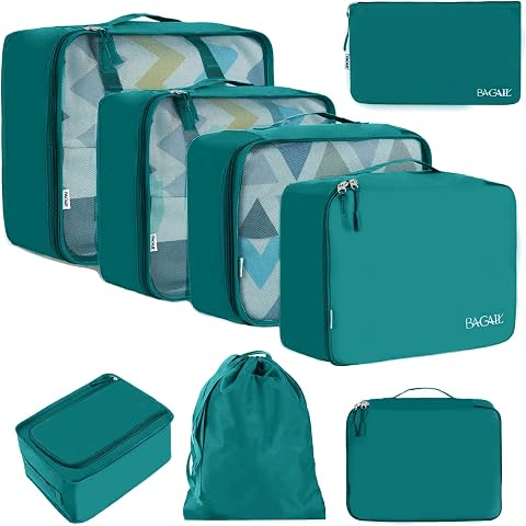 BAGAIL 8 Teilige Packwürfel, Kleidertaschen, Packing Cubes, Verpackungswürfel, Packtaschen Set für Urlaub und Reisen, Kofferorganizer Reise Würfel, Ordnungssystem für Koffer