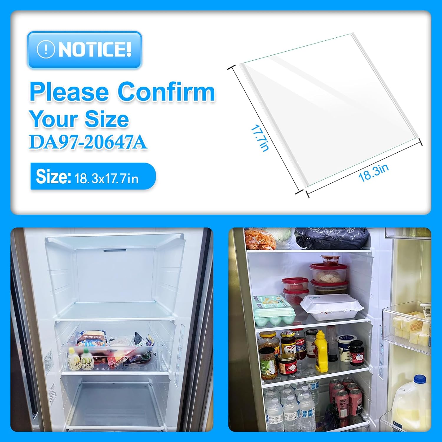 UPGRADED DA97-20647A RS27T5200SR Refrigerator Glass Shelf Compatible with Samsung Refrigerator Shelf Replacement Parts AP6995361 RS27T5561SR RS27T5201SR Samsung Fridge Glass Shelves Assembly, Upper